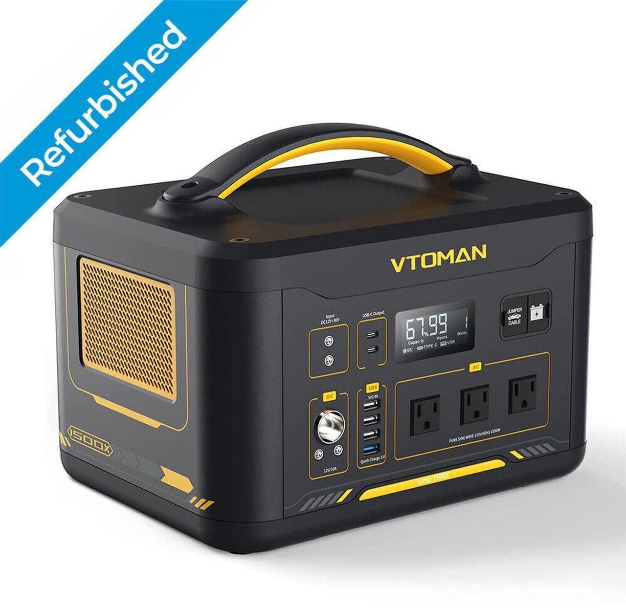 Main image of VTOMAN Jump 1500X Portable Power Station, 828Wh LiFePO4 (LFP) Battery, 1500W (3000W Peak) Solar Generator with Expandable Capacity, 3x Pure Sine Wave 1500W AC Outlets, 2xPD 100W, 3x Regulated 12V DC