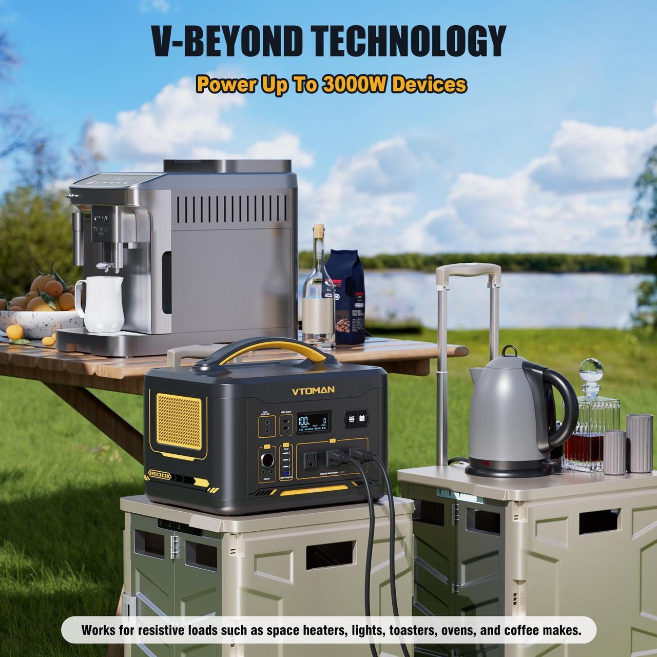 Alt view image 4 of 7 - VTOMAN Jump 1500X Portable Power Station, 828Wh LiFePO4 (LFP) Battery, 1500W (3000W Peak) Solar Generator with Expandable Capacity, 3x Pure Sine Wave 1500W AC Outlets, 2xPD 100W, 3x Regulated 12V DC