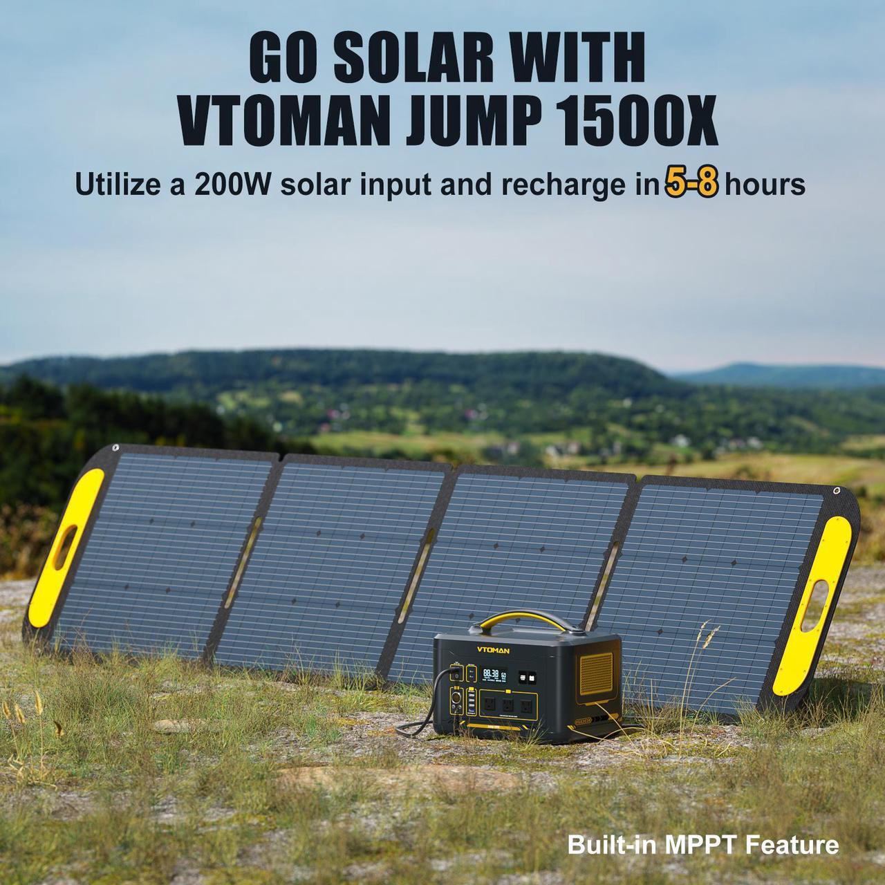 Alt view image 6 of 7 - VTOMAN Jump 1500X Portable Power Station, 828Wh LiFePO4 (LFP) Battery, 1500W (3000W Peak) Solar Generator with Expandable Capacity, 3x Pure Sine Wave 1500W AC Outlets, 2xPD 100W, 3x Regulated 12V DC
