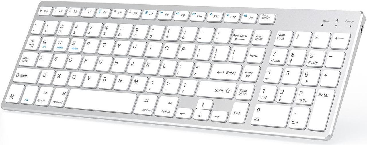 Bluetooth Keyboard,Rechargeable Ultra Slim Silver White Keyboard,Wireless Keyboard with Numpad for MAC iOS Android Windows