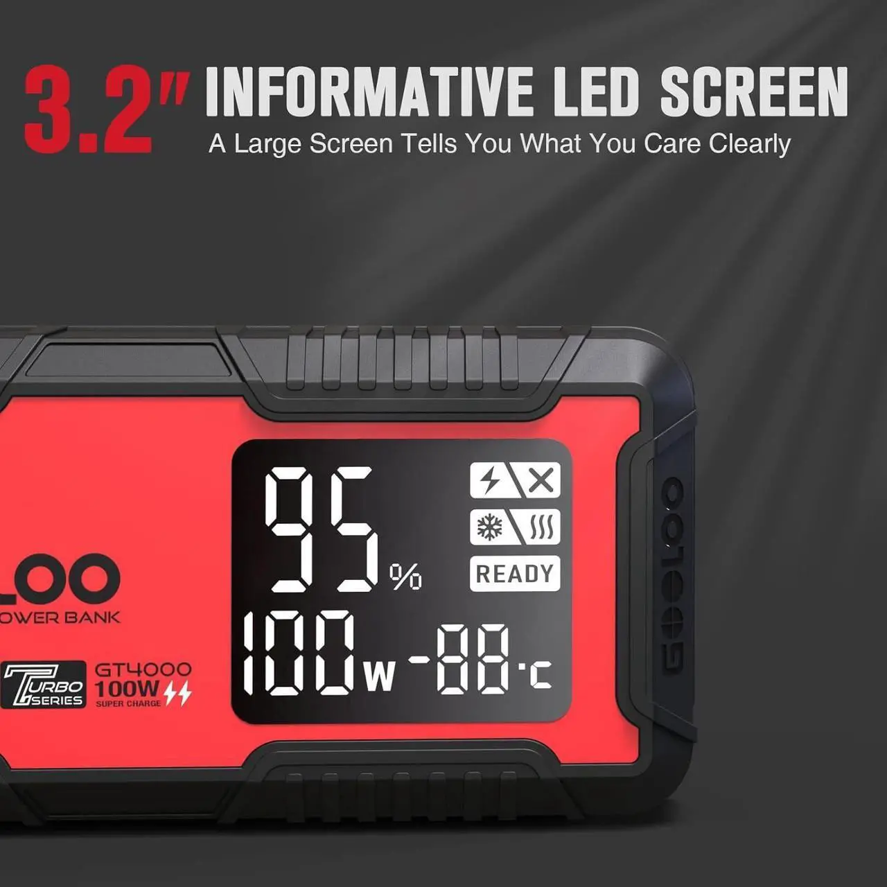 Alt view image 6 of 7 - GOOLOO GT4000 Car Jump Starter 4000A 100W Fast-Charging 12V SuperSafe Portable Battery Booster Pack with -40 Pre-Heating Tech, Auto Jump Box Jumper Cables for 10L Diesel and 12L Gas Engine