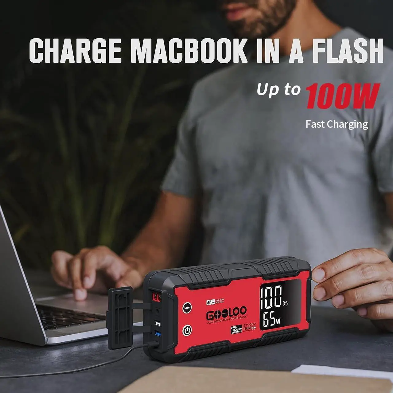 Alt view image 5 of 7 - GOOLOO GT4000 Car Jump Starter 4000A 100W Fast-Charging 12V SuperSafe Portable Battery Booster Pack with -40 Pre-Heating Tech, Auto Jump Box Jumper Cables for 10L Diesel and 12L Gas Engine