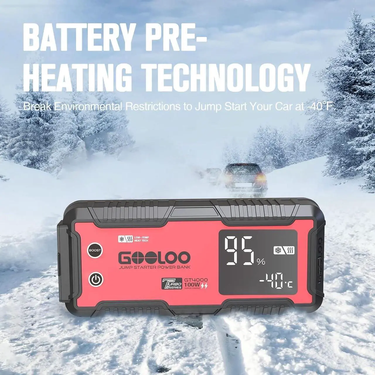 Alt view image 3 of 7 - GOOLOO GT4000 Car Jump Starter 4000A 100W Fast-Charging 12V SuperSafe Portable Battery Booster Pack with -40 Pre-Heating Tech, Auto Jump Box Jumper Cables for 10L Diesel and 12L Gas Engine