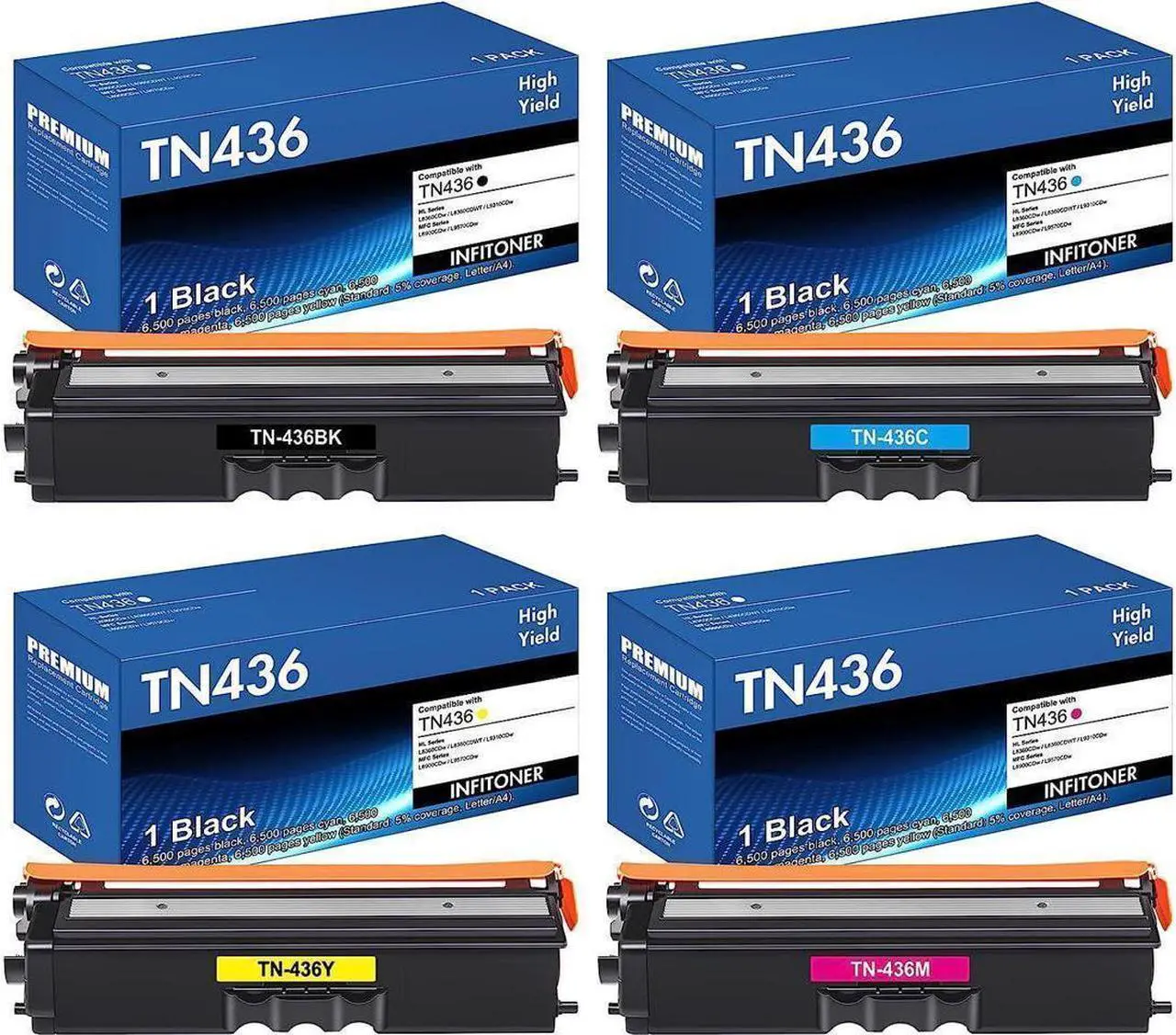 Main image of TN436 Toner Cartridge Compatible Replacement for Brother TN436 TN-436 TN436BK TN436C TN436M TN436Y for MFC-L8900CDW HL-L8360CDW HL-L8360CDWT HL-L9310CDW MFC-L9570CDW Printer 4-Pack