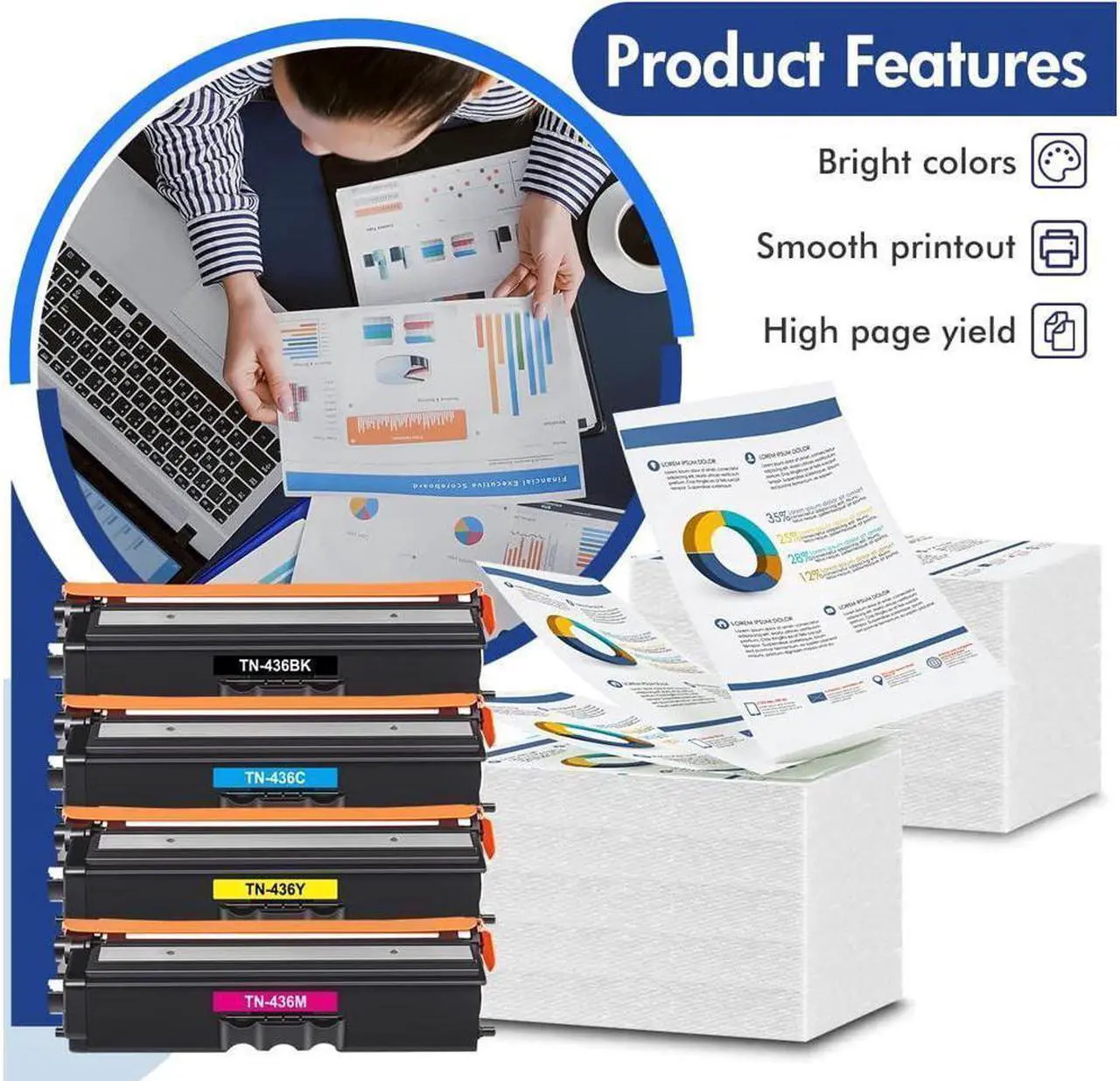 Alt view image 4 of 4 - TN436 Toner Cartridge Compatible Replacement for Brother TN436 TN-436 TN436BK TN436C TN436M TN436Y for MFC-L8900CDW HL-L8360CDW HL-L8360CDWT HL-L9310CDW MFC-L9570CDW Printer 4-Pack