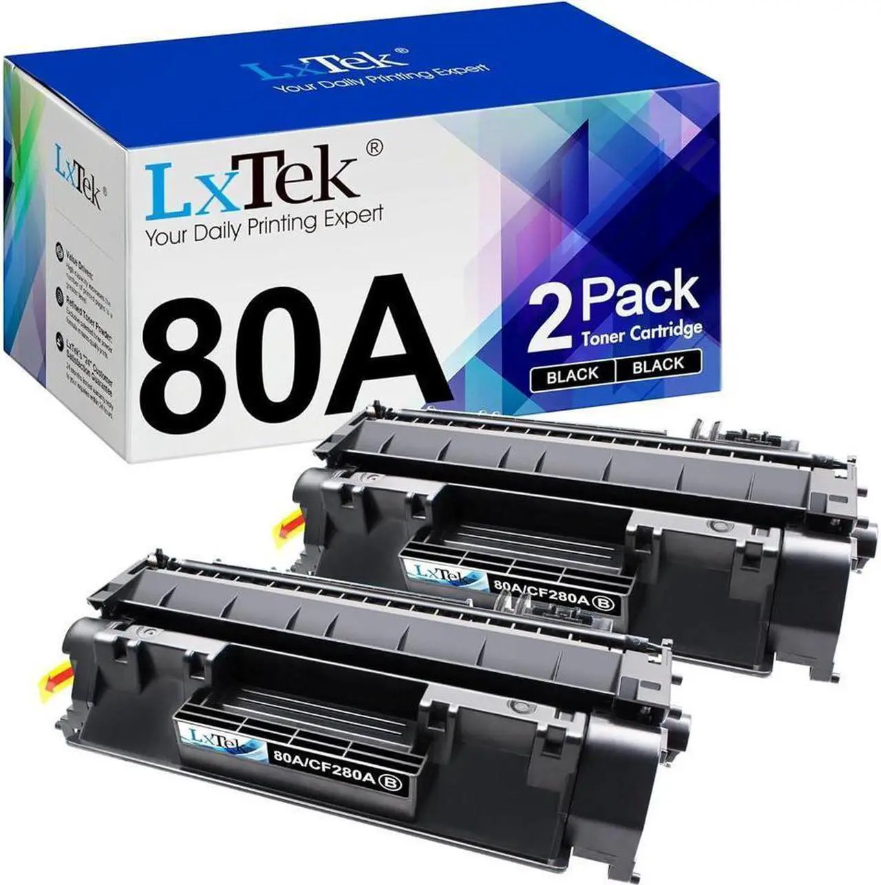 Main image of LxTek Compatible Toner Cartridge Replacement for 80A CF280A 80X CF280X 05A CE505A Compatible with Laserjet Pro 400 M401dne M401dn M401dw M401n, Pro 400 MFP M425dn M425dw (2 Black, High Yield)