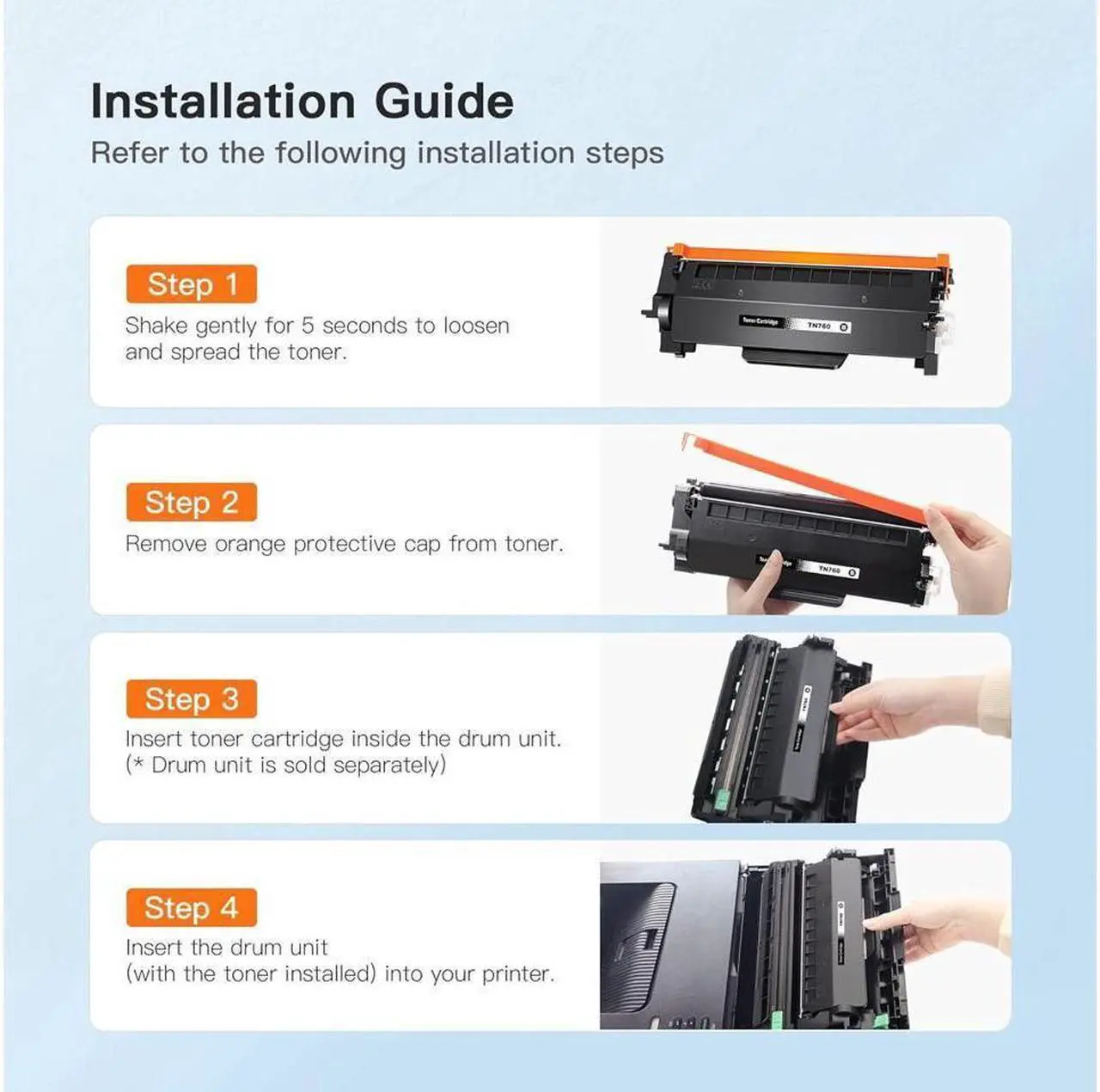 Alt view image 3 of 5 - E-Z Ink (TM) Compatible TN760 Toner Cartridge and DR730 Drum Unit Replacement for Brother TN-760 TN730 TN-730 DR 730 to use with HL-L2350DW MFC-L2710DW Printer (2 Toner Cartridge, 1 Drum Unit, Black)
