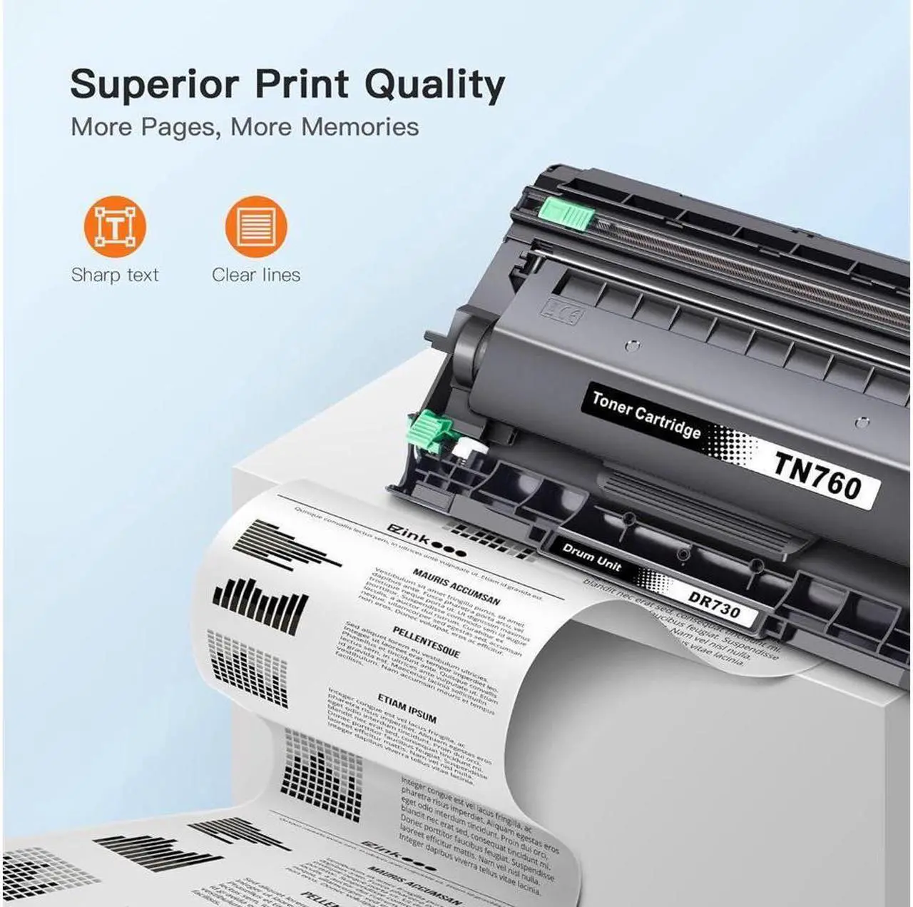 Alt view image 5 of 5 - E-Z Ink (TM) Compatible TN760 Toner Cartridge and DR730 Drum Unit Replacement for Brother TN-760 TN730 TN-730 DR 730 to use with HL-L2350DW MFC-L2710DW Printer (2 Toner Cartridge, 1 Drum Unit, Black)