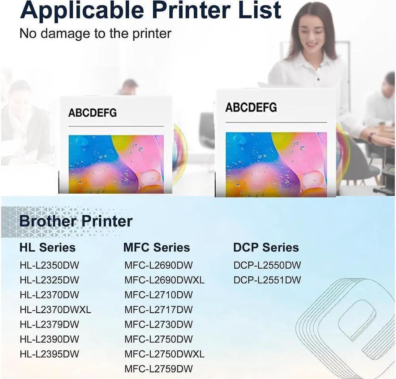 Alt view image 3 of 5 - 2-Pack TESEN TN760 MFC-L2710DW Toner Compatible Cartridge Replacement for Brother TN760 TN730 for HL-L2325DW HL-L2350DW HL-L2370DW HL-L2390DW HL-L2395DW MFC-L2690DW MFC-L2717DW MFC-L2750DW DCP-L2551DW
