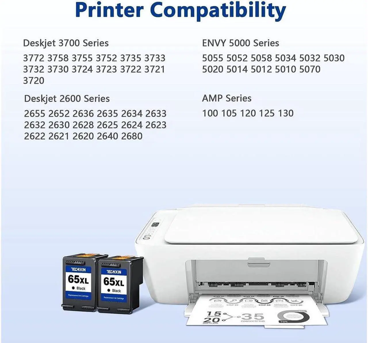 Alt view image 2 of 4 - 65XL Black Ink Cartridge High Yield Replacement  Ink 65 65 Black Ink Cartridge Works with Deskjet 3772 3755 3700 3722 3752 2600 2622 2652 Envy 5055 5000 5070 5052 5014 Printer (2 Black)