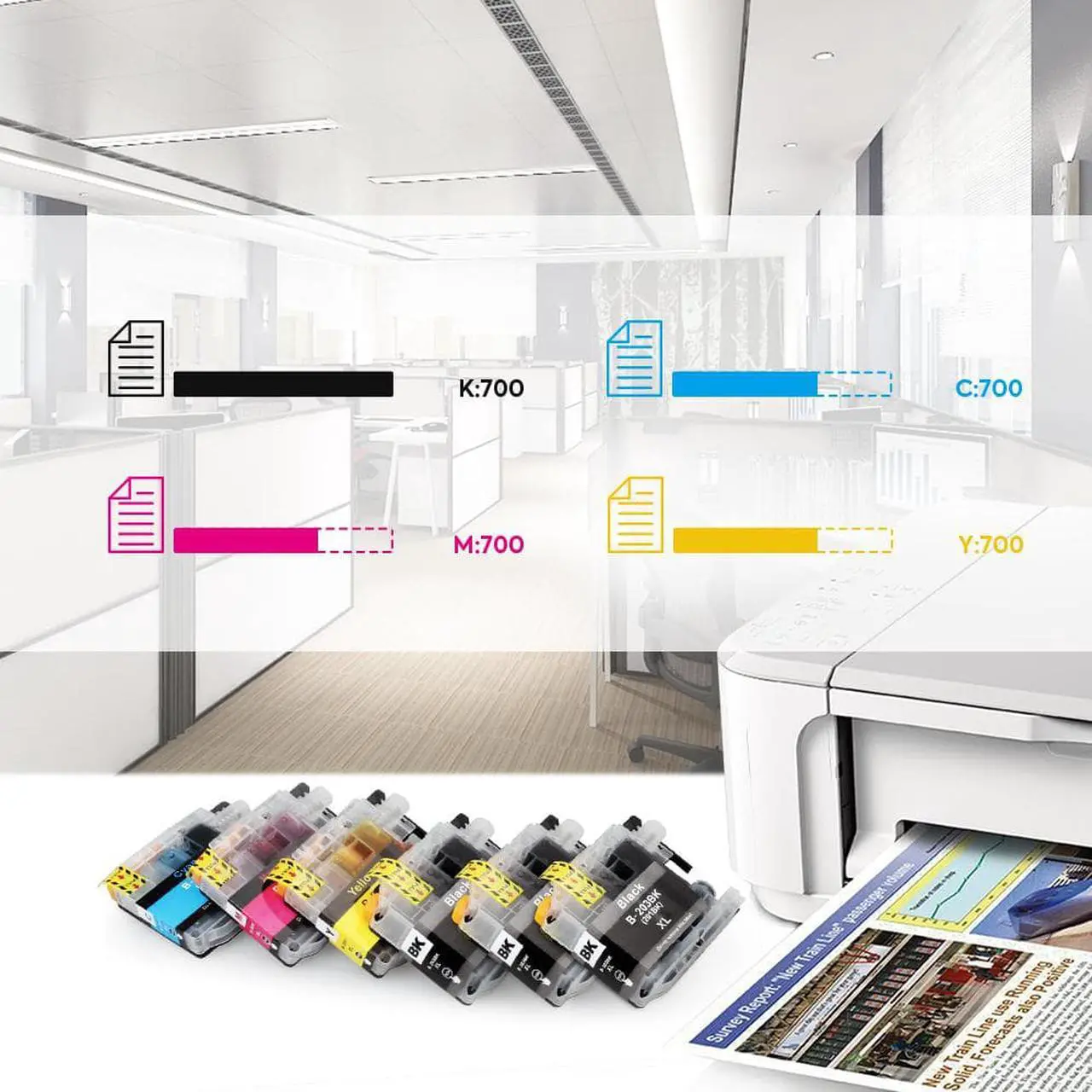 Alt view image 4 of 5 - 4PK LC203XL LC-203 XL Ink Cartridge For Brother MFC-J460DW MFC-J480DW MFC-J485DW