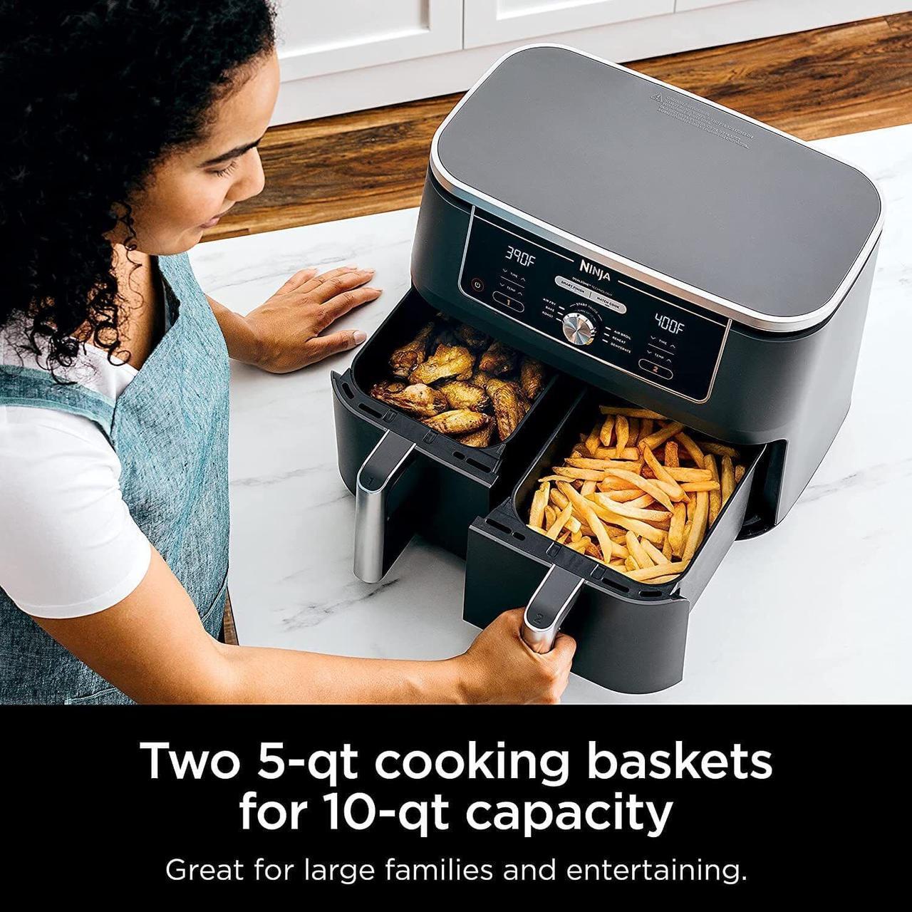 Alt view image 5 of 7 - Ninja DZ401 Foodi 6-in-1 10-qt. XL 2-Basket Air Fryer (DZ401/AD350) Certified Ninja Refurbishe d with 2-Year Warranty!