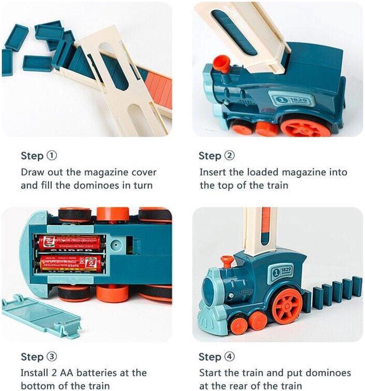 Alt view image 6 of 7 - Kids Electric Domino Train Car Sound &Light Automatic Laying Dominoes Brick toy 100pcs Domino
