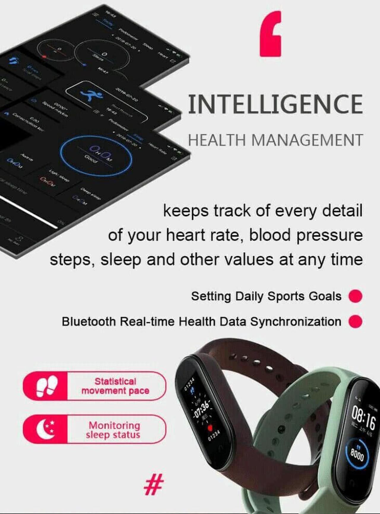 Alt view image 4 of 7 - M6 Smart Band Watch Bracelet Wristband Fitness Tracker Blood Pressure Heartrate
