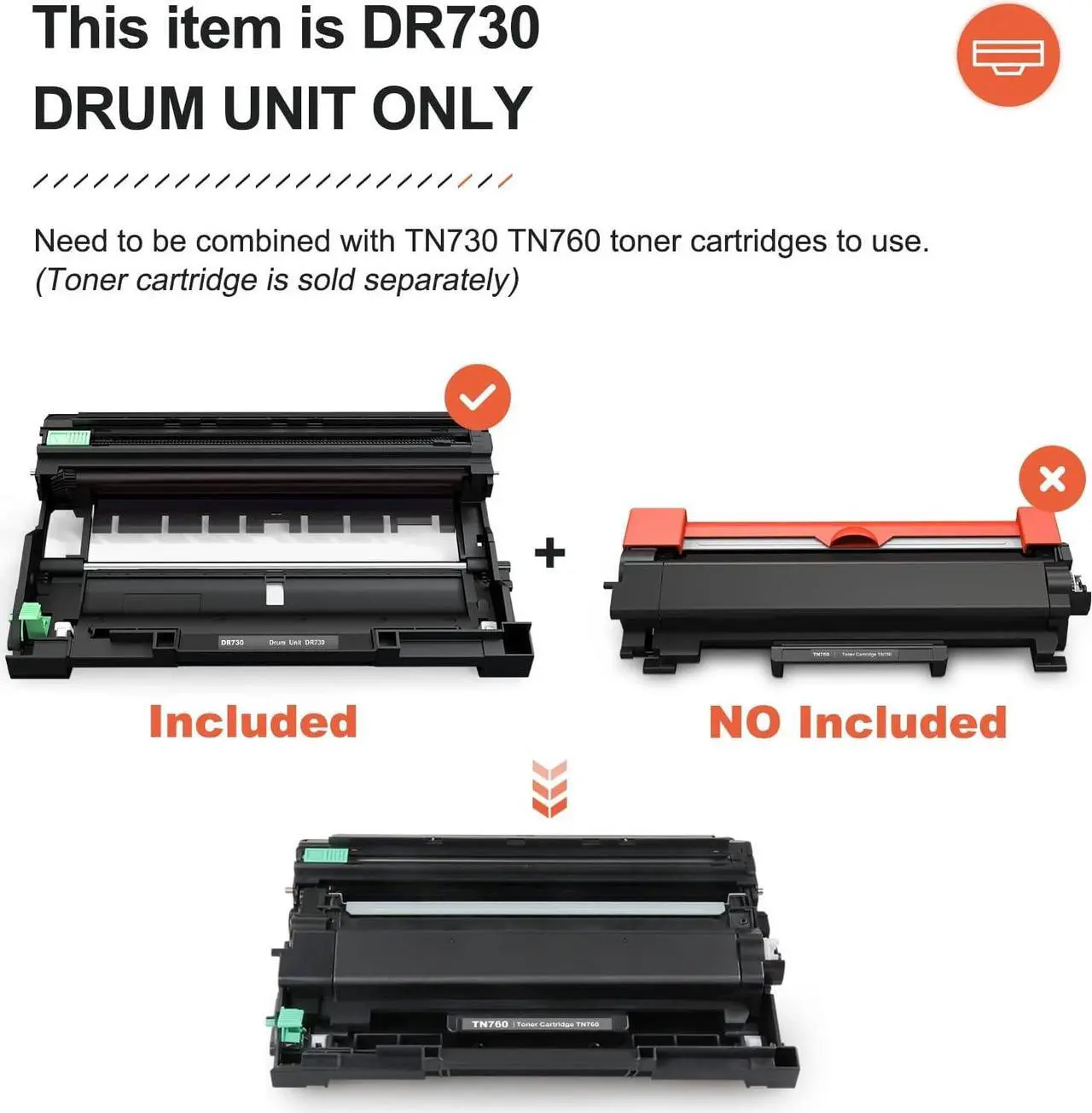 Alt view image 2 of 6 - v4ink 2PK Compatible DR730 Drum Replacement for Brother DR-730 DR-760 Drum for Brother HL-L2325DW HL-L2350DW HL-L2370DW HL L2390DW L2395DW DCP-L2550DW MFC L2690DW L2710DW L2717DW L2750DW NOT Toner