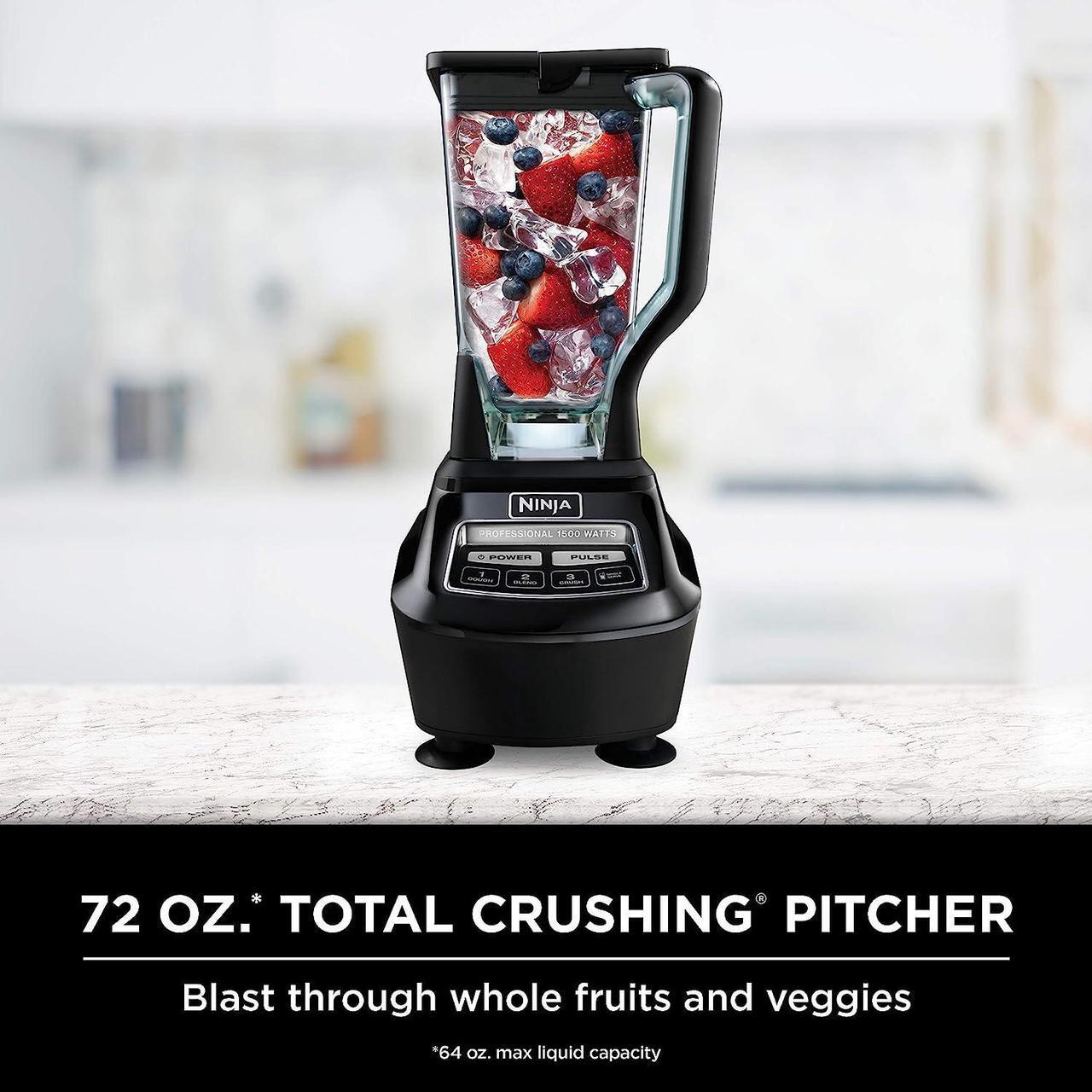 Alt view image 2 of 7 - Ninja BL770 Mega Kitchen System, 1500W, 4 Functions for Smoothies, Processing, Dough, Drinks & More, with 72-oz.* Blender Pitcher, 64-oz. Processor Bowl, (2) 16-oz. To-Go Cups & (2) Lids, Black
