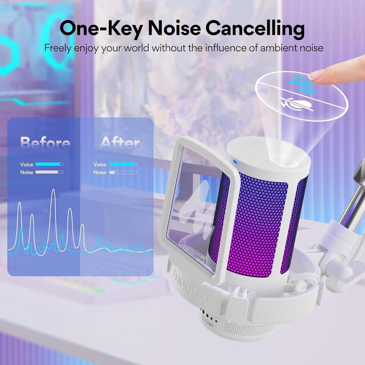 Alt view image 4 of 7 - MAONO USB Gaming Microphone with Noise Cancellation, Computer PC Condenser Mic with RGB Light, Mute, Gain, Monitoring for Streaming, Podcast, YouTube, Twitch, Discord, PS5, PS4, GamerWave DGM20S