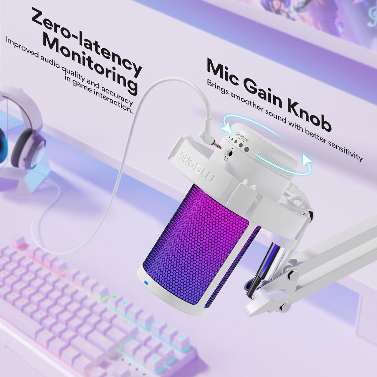 Alt view image 3 of 7 - MAONO USB Gaming Microphone with Noise Cancellation, Computer PC Condenser Mic with RGB Light, Mute, Gain, Monitoring for Streaming, Podcast, YouTube, Twitch, Discord, PS5, PS4, GamerWave DGM20S