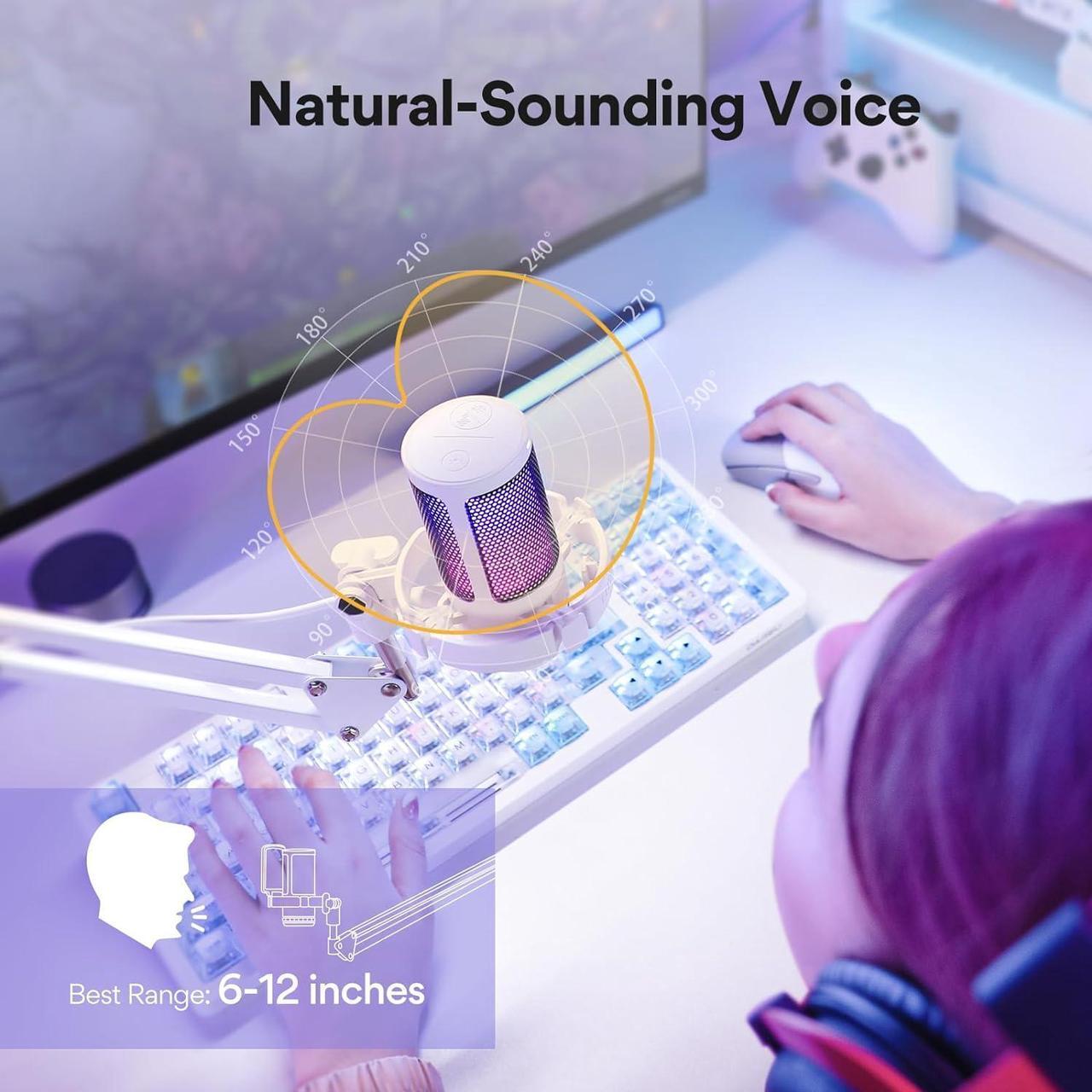 Alt view image 2 of 7 - MAONO USB Gaming Microphone with Noise Cancellation, Computer PC Condenser Mic with RGB Light, Mute, Gain, Monitoring for Streaming, Podcast, YouTube, Twitch, Discord, PS5, PS4, GamerWave DGM20S