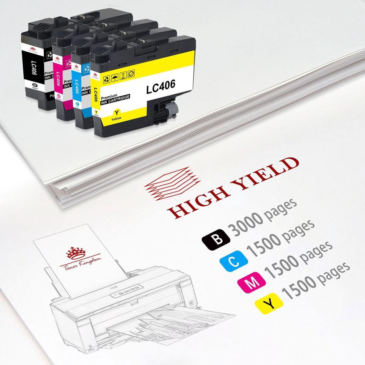 Alt view image 3 of 5 - 4pk LC406 Ink Cartridges for Brother MFC-J4335DW MFC-J4535DW MFC-J4345DW 406 ink