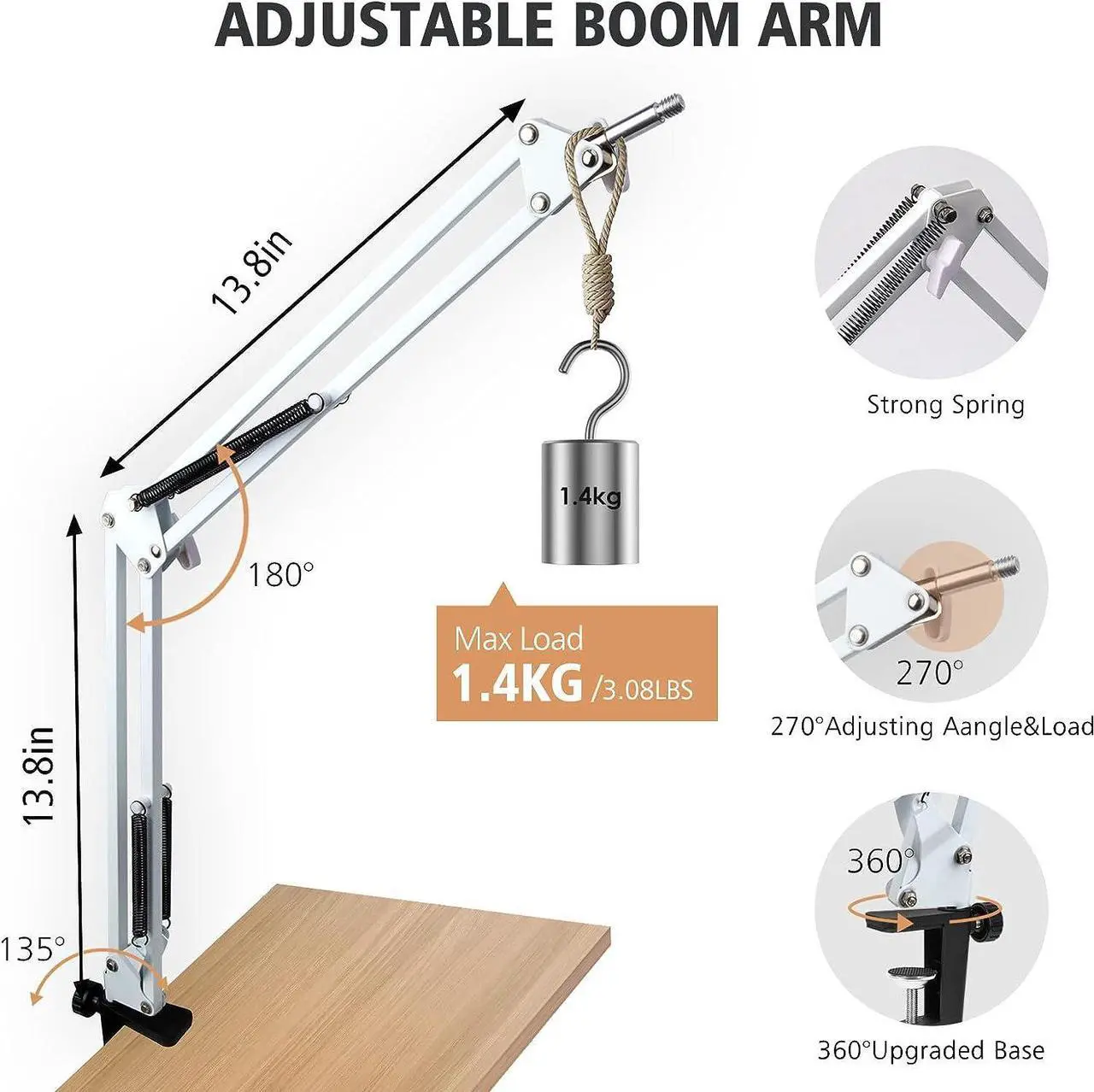 Alt view image 3 of 7 - SUNMON White Hyperx QuadCast S Boom Arm - Microphone Boom Arm Compatible with Hyper x QuadCast S, Mic Arm Stand with Microphone Cover, Improve Sound Quality,Mic Boom Arm for Hyperx QuadCast