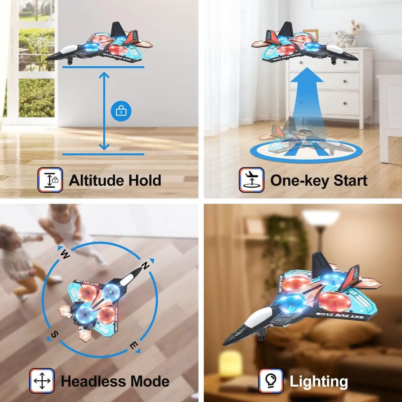 Alt view image 6 of 6 - HOLYFUN Drone for Kids and Beginners RC Plane with Light, Remote Control Airplane Quadcopter Helicopter with Auto Hovering, 3D Flip and 2 Batteries (18 Mins), Great Gift Toy for Boys and Girls Blue