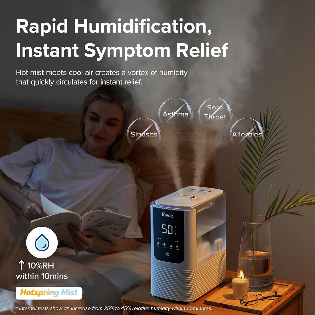 Alt view image 5 of 7 - LEVOIT Humidifiers for Bedroom Home, Smart Warm and Cool Mist Air Humidifier for Large Room, Auto Customized Humidity, Fast Symptom Relief, Easy Top Fill, Essential Oil, Quiet, OasisMist4.5L, White