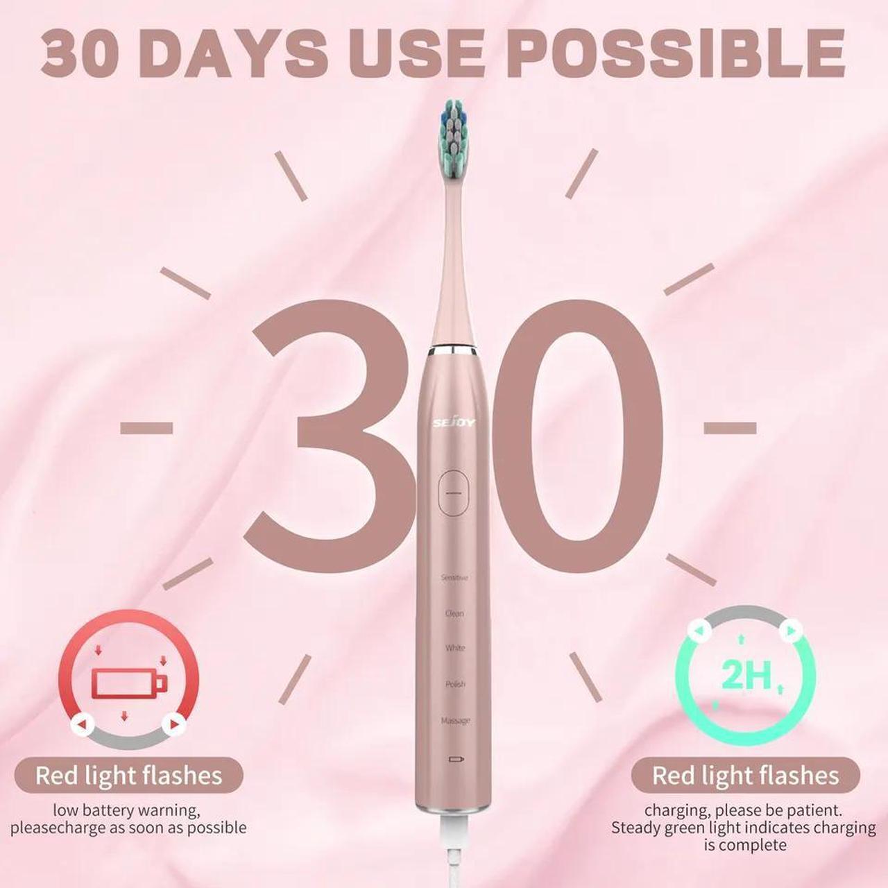 Alt view image 4 of 7 - SEJOY Sonic Electric Toothbrush Rechargeable Power 12 Brush Heads 5 Modes Timer