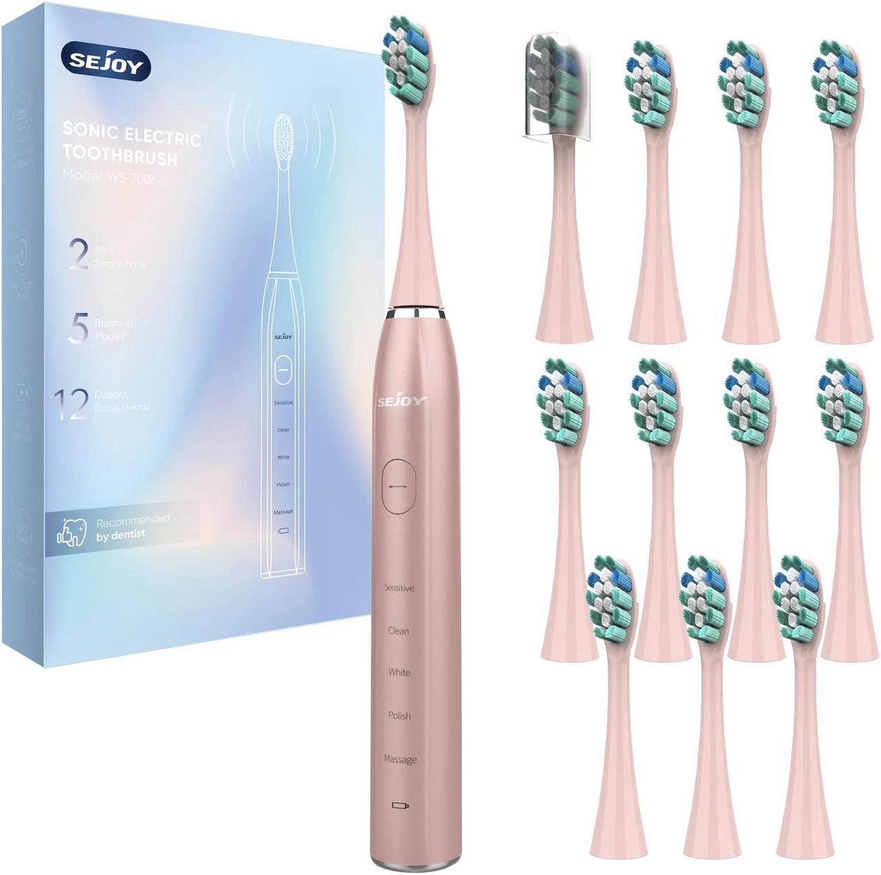 Main image of SEJOY Sonic Electric Toothbrush Rechargeable Power 12 Brush Heads 5 Modes Timer