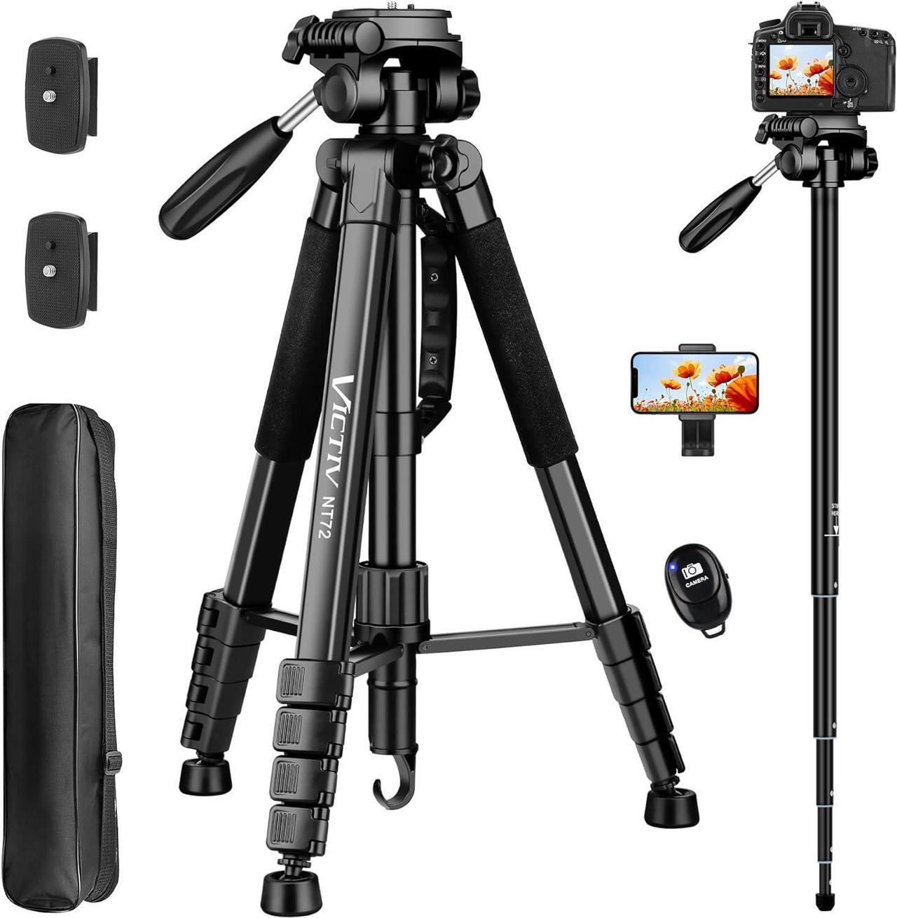 Main image of Tripod for Camera, 72" Tall Camera Tripod with Remote, Compact Camera Stand Tripod for Phone, Lightweight DSLR Tripod& Monopod, Professional Heavy Duty Tripod for Spotting Scope, Telescope, Binocular
