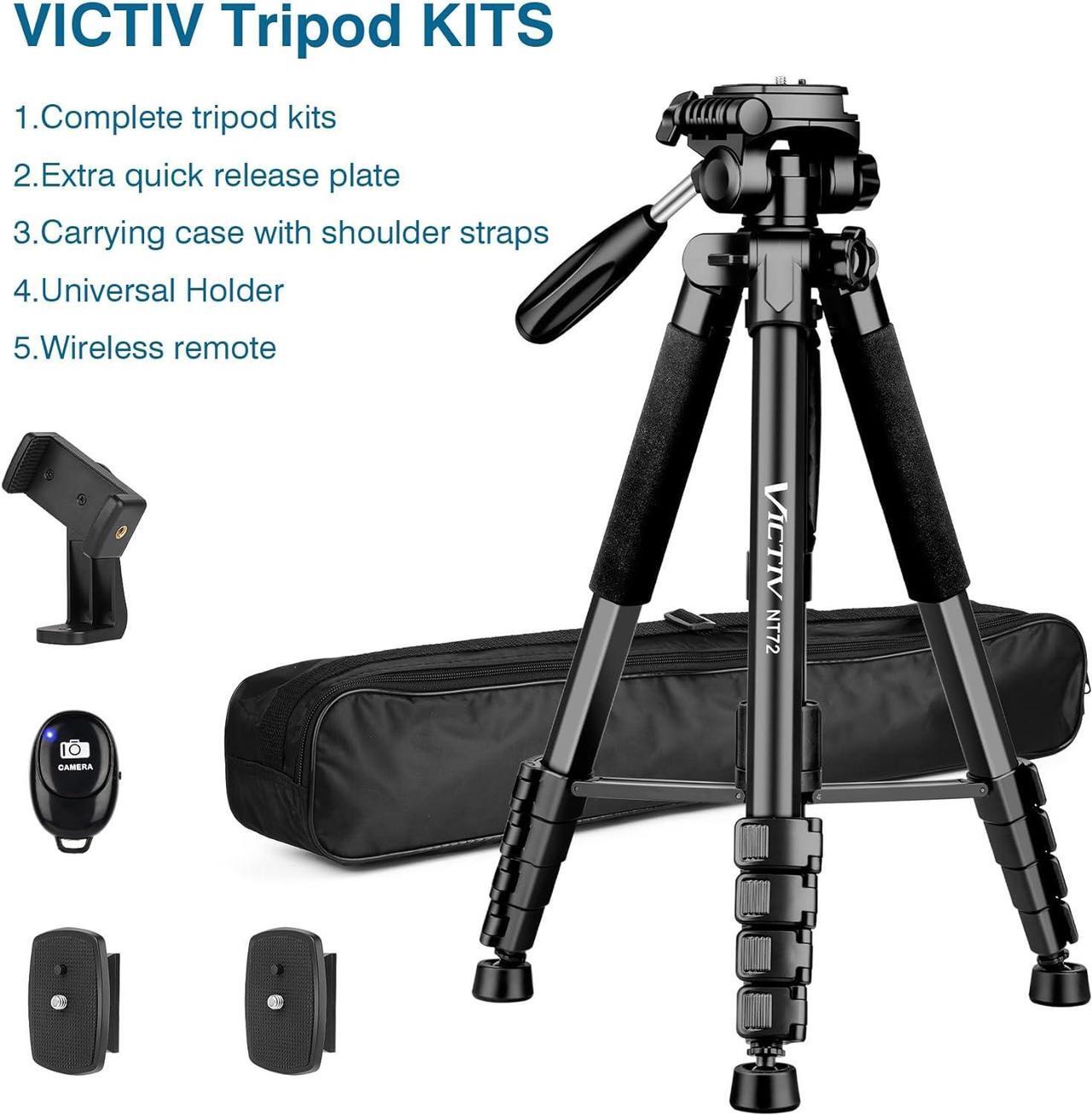Alt view image 7 of 7 - Tripod for Camera, 72" Tall Camera Tripod with Remote, Compact Camera Stand Tripod for Phone, Lightweight DSLR Tripod& Monopod, Professional Heavy Duty Tripod for Spotting Scope, Telescope, Binocular