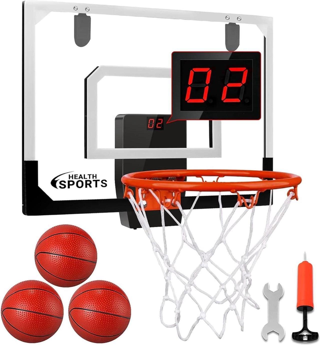 Main image of AOKESI Indoor Basketball Hoop for Room with Electronic Scoreboard - 17" x 12.5" Mini Over The Door Basketball Toys Gift for 5 6 7 8 9 10 11 12 Year Old Boys, Men and Adults