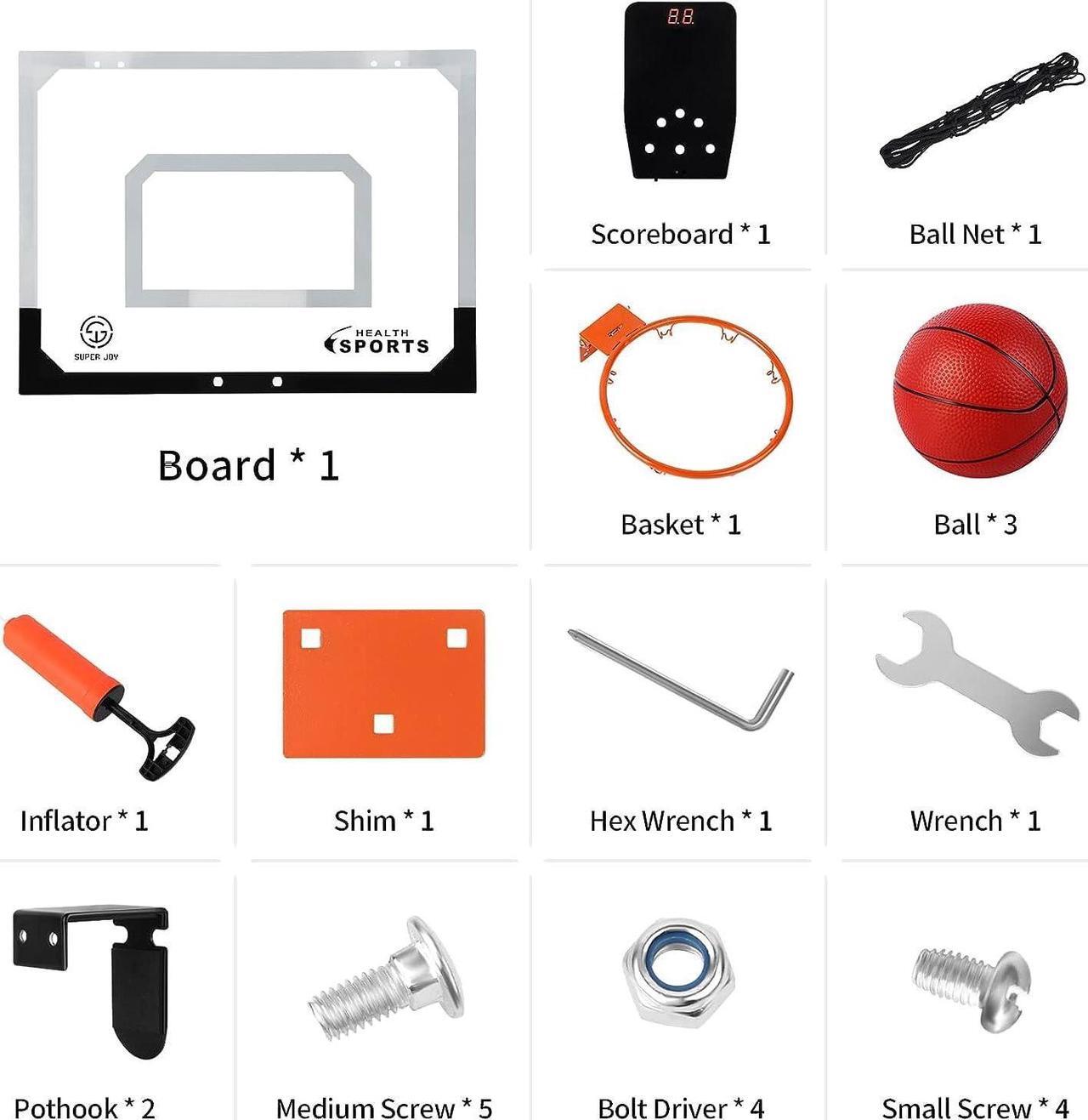 Alt view image 3 of 7 - AOKESI Indoor Basketball Hoop for Room with Electronic Scoreboard - 17" x 12.5" Mini Over The Door Basketball Toys Gift for 5 6 7 8 9 10 11 12 Year Old Boys, Men and Adults