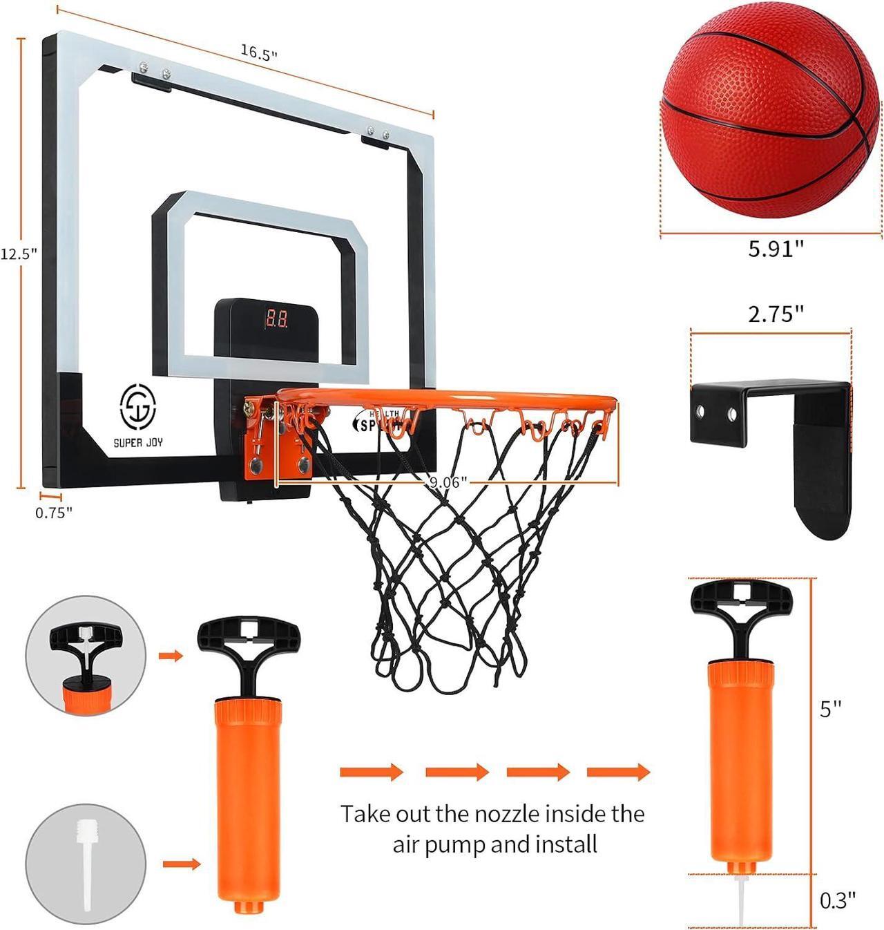 Alt view image 2 of 7 - AOKESI Indoor Basketball Hoop for Room with Electronic Scoreboard - 17" x 12.5" Mini Over The Door Basketball Toys Gift for 5 6 7 8 9 10 11 12 Year Old Boys, Men and Adults