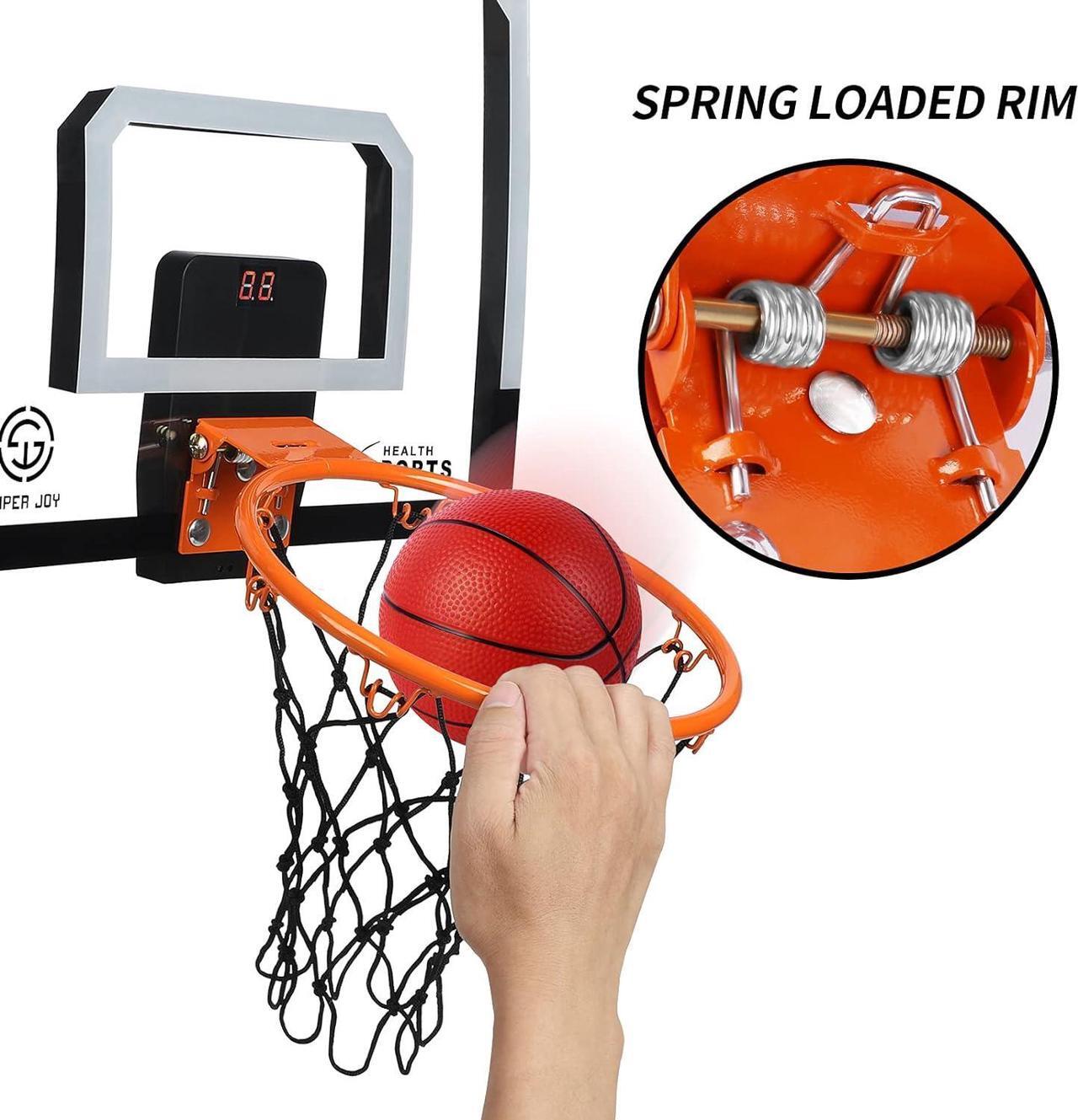 Alt view image 6 of 7 - AOKESI Indoor Basketball Hoop for Room with Electronic Scoreboard - 17" x 12.5" Mini Over The Door Basketball Toys Gift for 5 6 7 8 9 10 11 12 Year Old Boys, Men and Adults