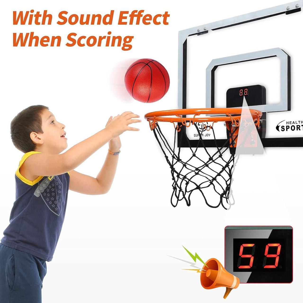 Alt view image 4 of 7 - AOKESI Indoor Basketball Hoop for Room with Electronic Scoreboard - 17" x 12.5" Mini Over The Door Basketball Toys Gift for 5 6 7 8 9 10 11 12 Year Old Boys, Men and Adults