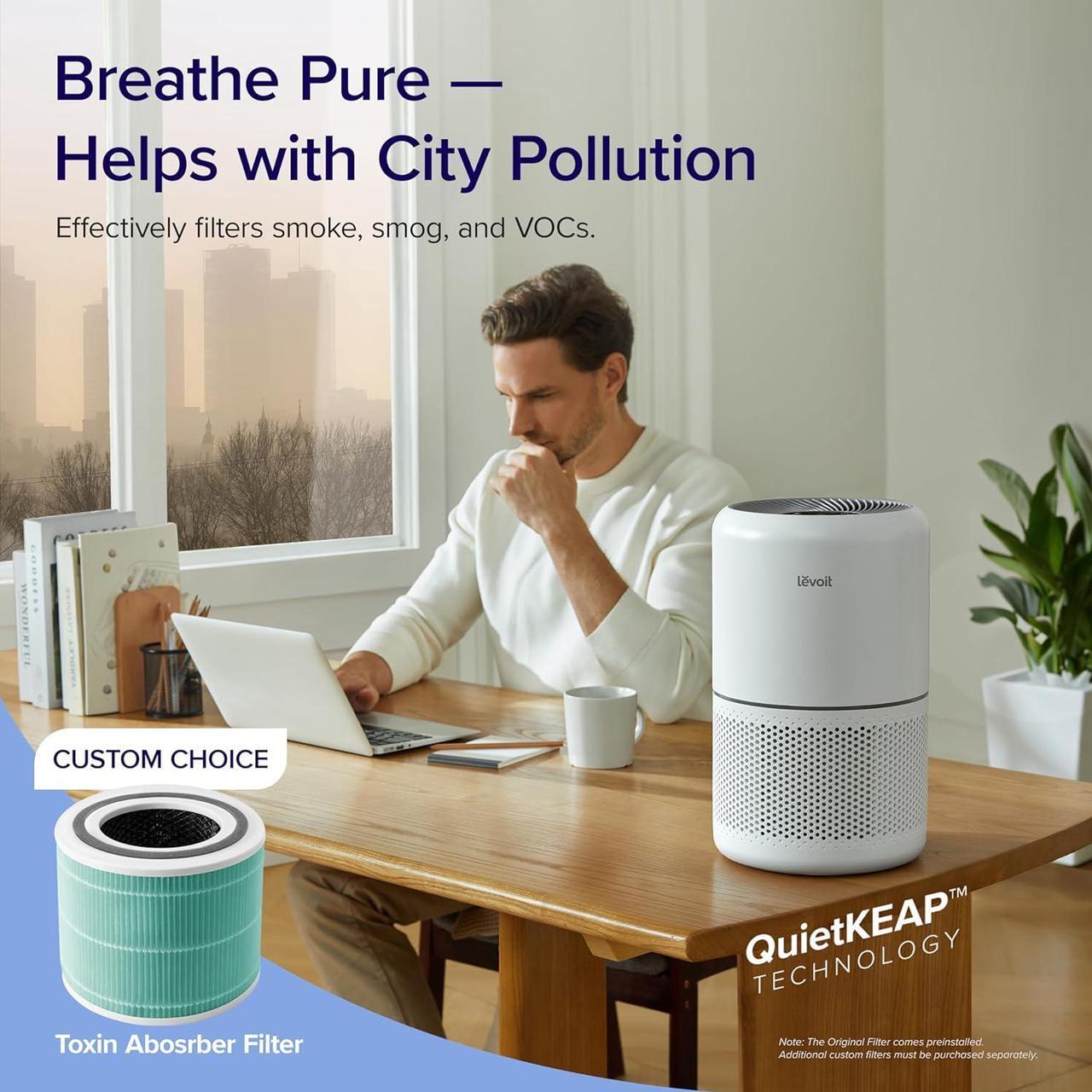 Alt view image 5 of 7 - LEVOIT Air Purifier for Home Allergies Pets Hair in Bedroom, Covers Up to 1095 ft² by 45W High Torque Motor, 3-in-1 Filter with HEPA sleep mode, Remove Dust Smoke Pollutants Odor, Core300-P, White