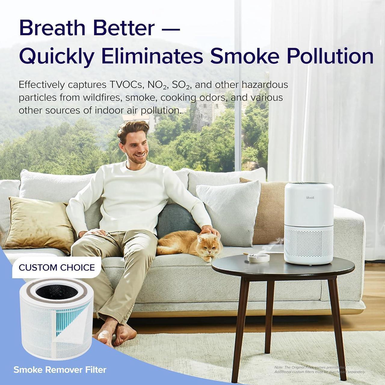 Alt view image 7 of 7 - LEVOIT Air Purifier for Home Allergies Pets Hair in Bedroom, Covers Up to 1095 ft² by 45W High Torque Motor, 3-in-1 Filter with HEPA sleep mode, Remove Dust Smoke Pollutants Odor, Core300-P, White