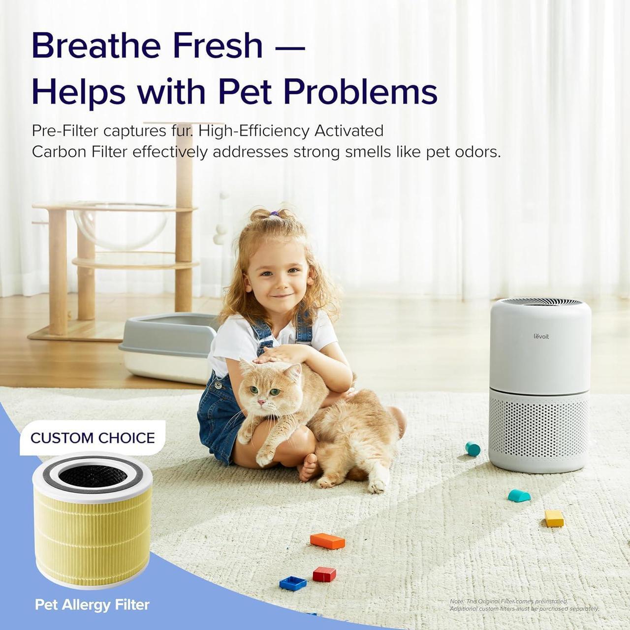 Alt view image 3 of 7 - LEVOIT Air Purifier for Home Allergies Pets Hair in Bedroom, Covers Up to 1095 ft² by 45W High Torque Motor, 3-in-1 Filter with HEPA sleep mode, Remove Dust Smoke Pollutants Odor, Core300-P, White