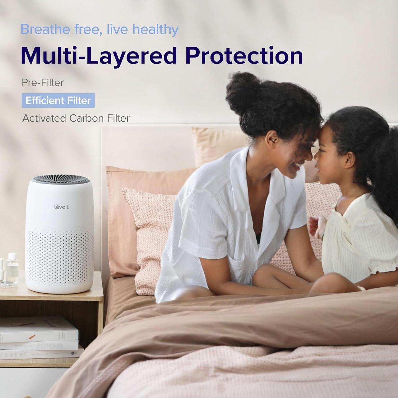 Alt view image 2 of 7 - LEVOIT Air Purifiers for Bedroom Home, 3-in-1 Filter Cleaner with Fragrance Sponge for Sleep, Smoke, Allergies, Pet Dander, Odor, Dust, Office, Desktop, Portable, HEPA at Speed , Core Mini-P, White