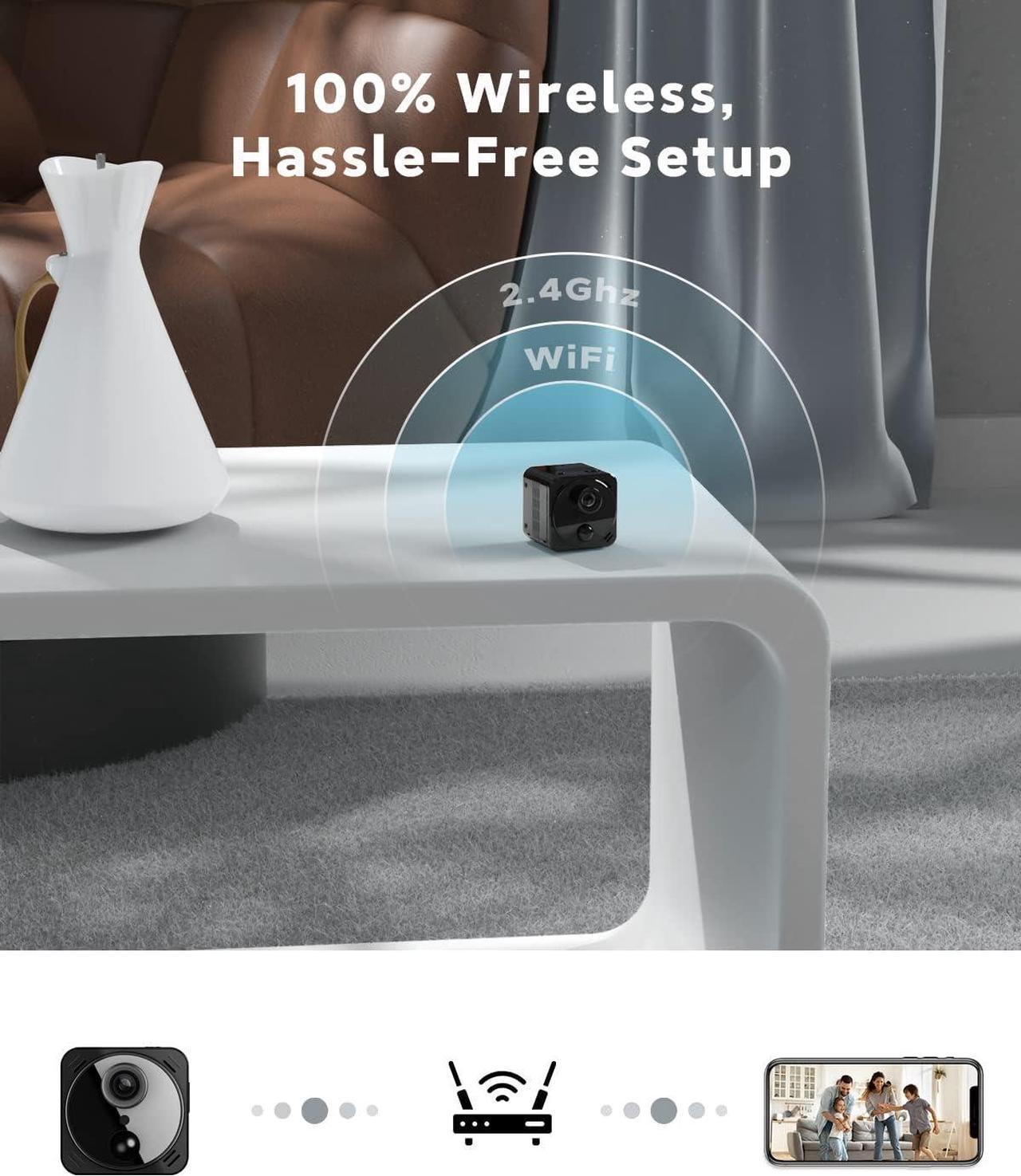 Alt view image 6 of 7 - 4K Mini Spy Camera WiFi Hidden Wireless Nanny Cam Small Indoor Home Security Secret Cameras Tiny Micro Surveillance Camera with Night Vision AI Human Detection PIR Long-Lasting Battery Life