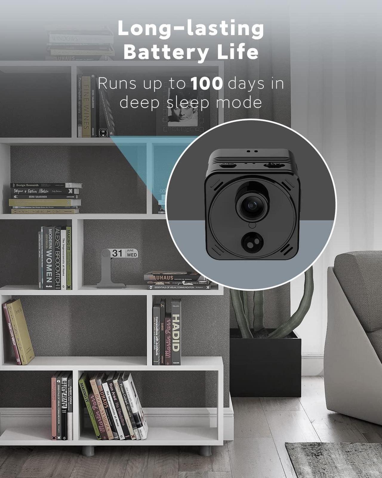 Alt view image 2 of 7 - 4K Mini Spy Camera WiFi Hidden Wireless Nanny Cam Small Indoor Home Security Secret Cameras Tiny Micro Surveillance Camera with Night Vision AI Human Detection PIR Long-Lasting Battery Life