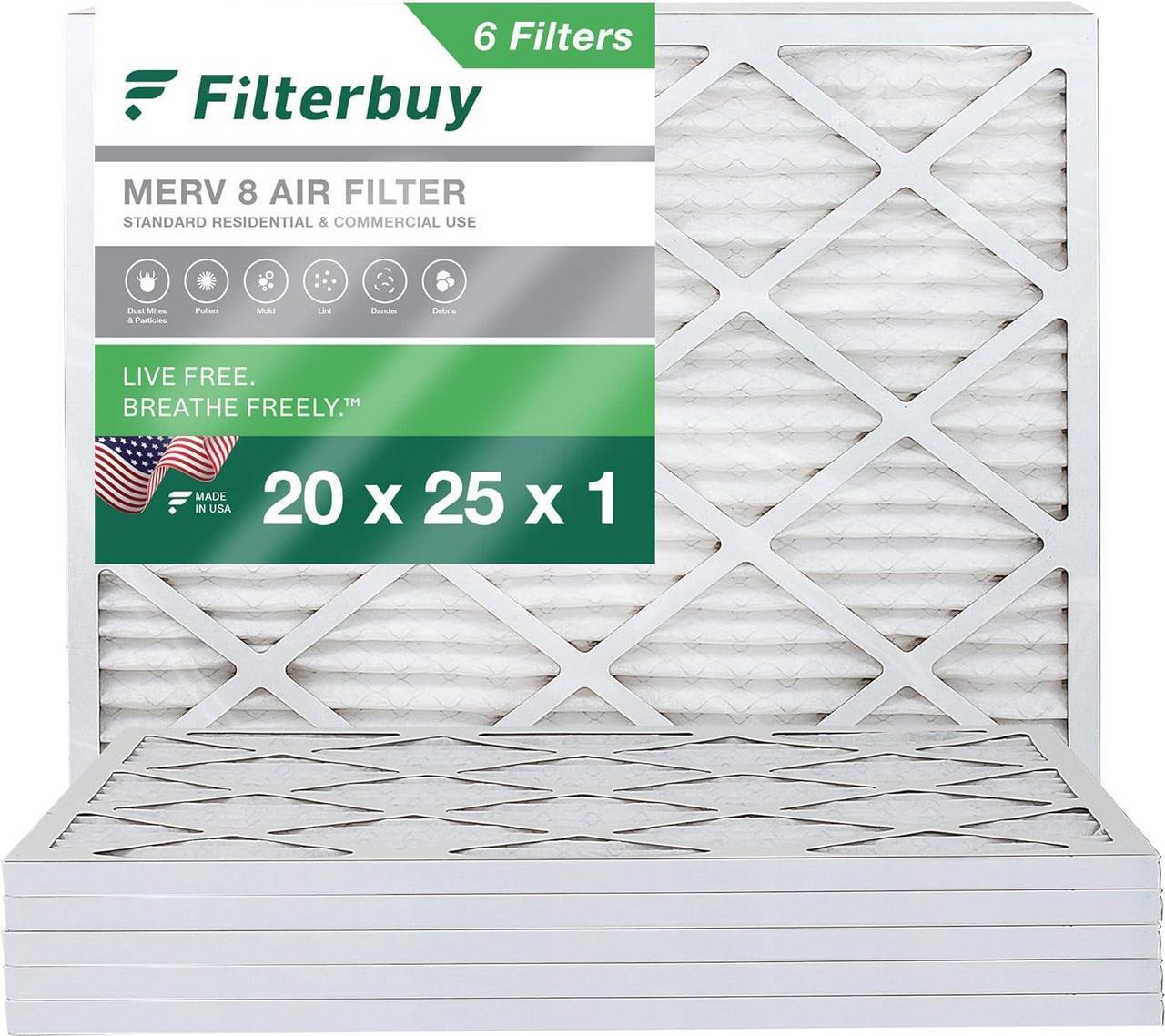 Main image of Filterbuy 20x25x1 Air Filter MERV 8 Dust Defense (6-Pack), Pleated HVAC AC Furnace Air Filters Replacement (Actual Size: 19.50 x 24.50 x 0.75 Inches)