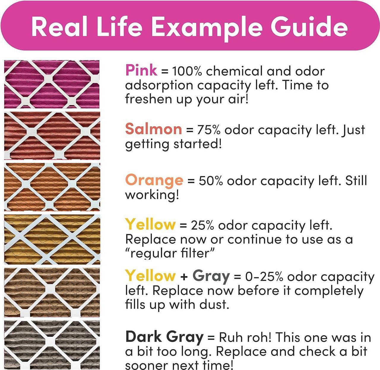 Alt view image 2 of 6 - 20x20x1 Air Filter by Colorfil | Color Changing Filters Designed for Cat and Dog Odor MERV 8 FIlter Conditioner HVAC Pet Hair 20x20 2 pack