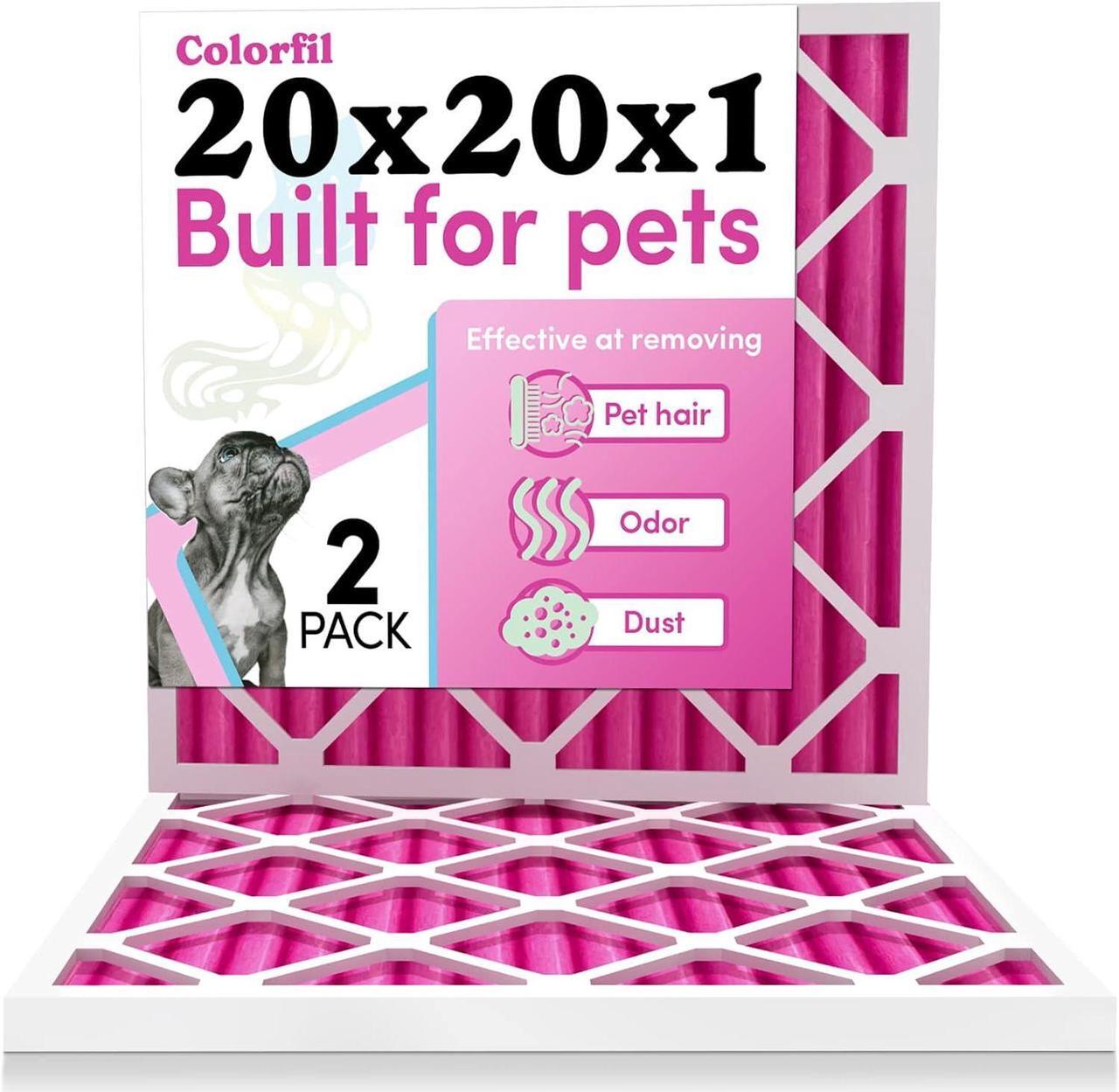 Main image of 20x20x1 Air Filter by Colorfil | Color Changing Filters Designed for Cat and Dog Odor MERV 8 FIlter Conditioner HVAC Pet Hair 20x20 2 pack