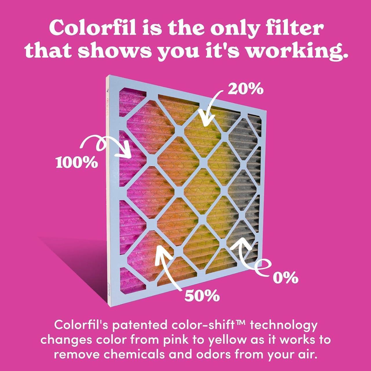 Alt view image 3 of 6 - 20x20x1 Air Filter by Colorfil | Color Changing Filters Designed for Cat and Dog Odor MERV 8 FIlter Conditioner HVAC Pet Hair 20x20 2 pack