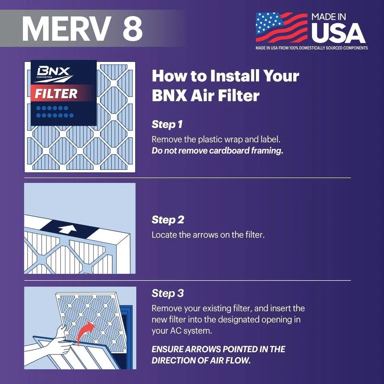 Alt view image 6 of 7 - BNX TruFilter 20x20x1 Air Filter MERV 8 (6-Pack) - MADE IN USA  Dust & Pet Defense Electrostatic Pleated Air Conditioner HVAC AC Furnace Filters for Dust, Pet, Mold, Pollen MPR 600  700 & FPR 5
