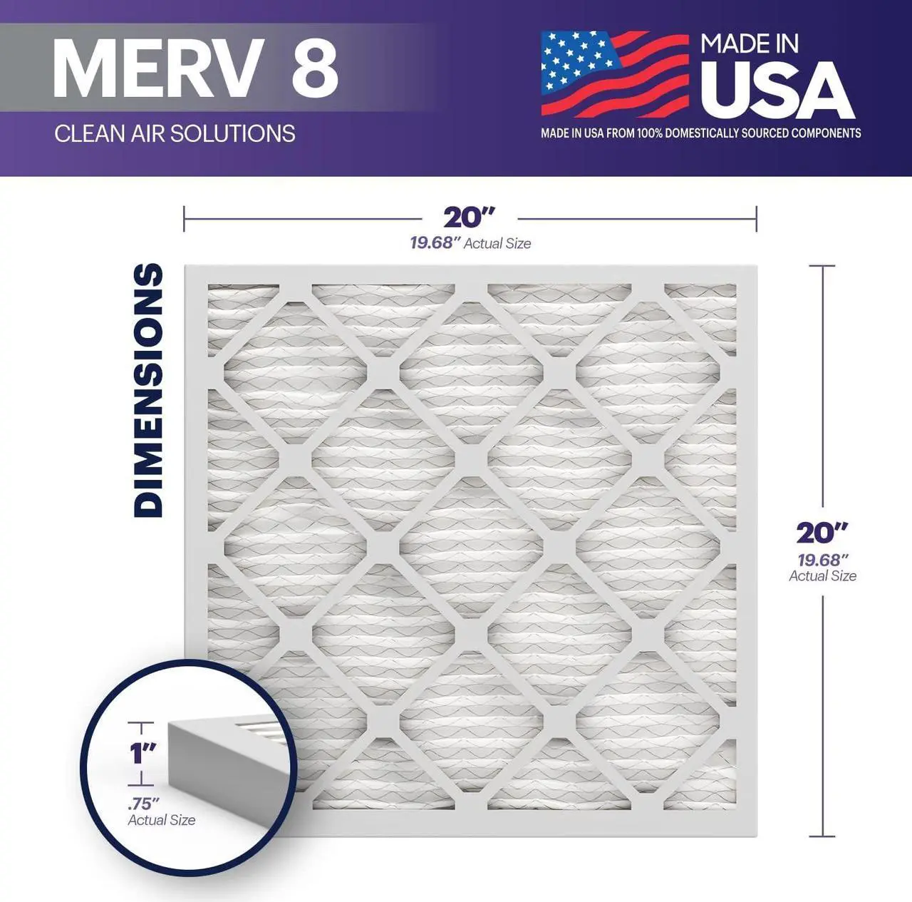 Alt view image 7 of 7 - BNX TruFilter 20x20x1 Air Filter MERV 8 (6-Pack) - MADE IN USA  Dust & Pet Defense Electrostatic Pleated Air Conditioner HVAC AC Furnace Filters for Dust, Pet, Mold, Pollen MPR 600  700 & FPR 5