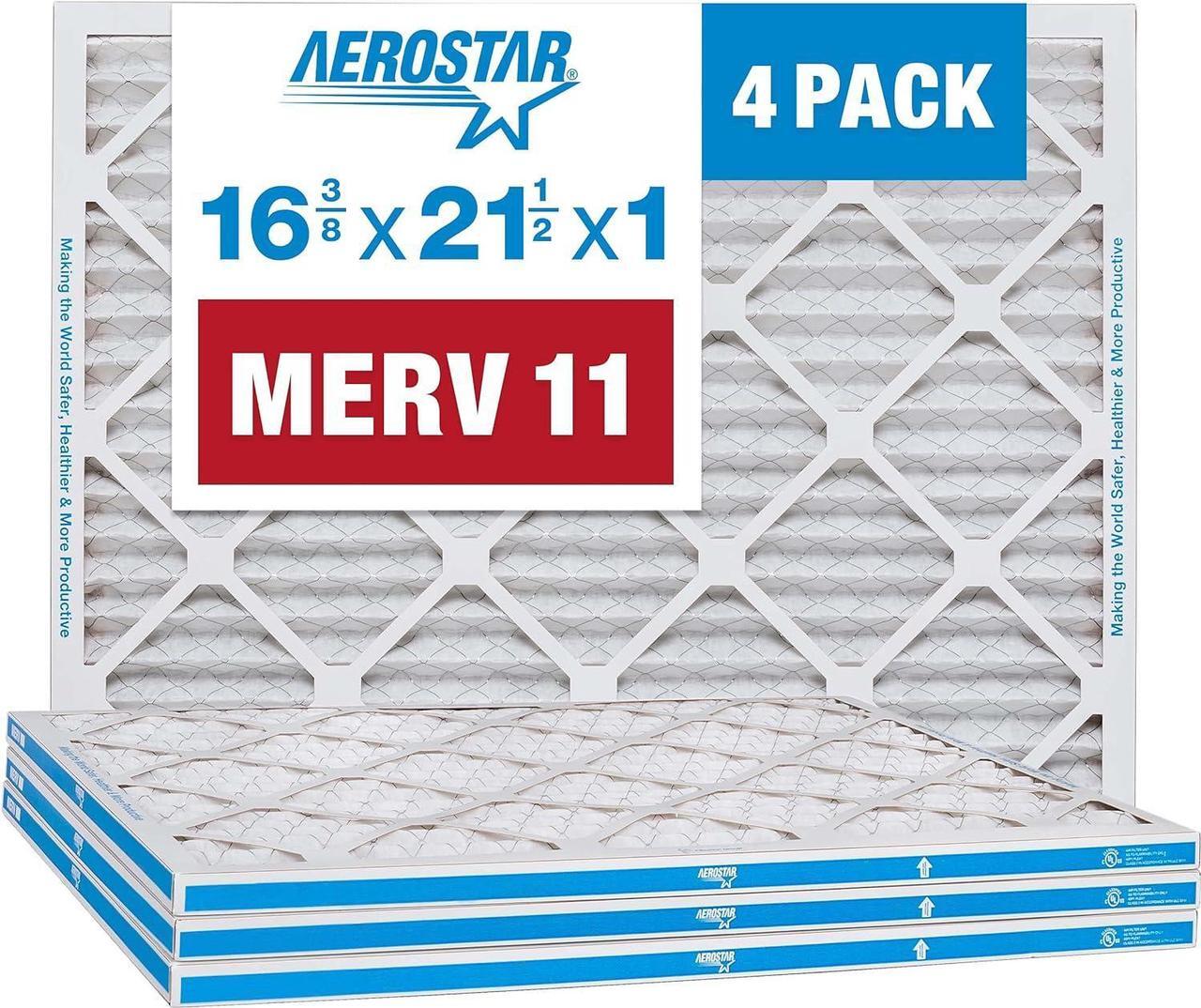 Main image of Aerostar 16 3/8 x 21 1/2 x 1 MERV 11 Pleated Air Filter, AC Furnace Air Filter, 4 Pack (Actual Size: 16 3/8"x21 1/2"x3/4")