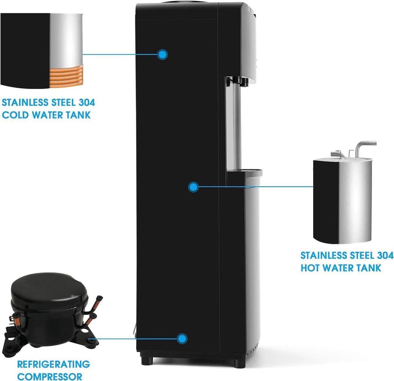 Alt view image 2 of 7 - Water Coolers 5 Gallon Top Load,Hot/Cold Water Cooler Dispenser, Innovative Slim Design Energy Saving Freestanding with Child Safety Lock for Home or Office Black